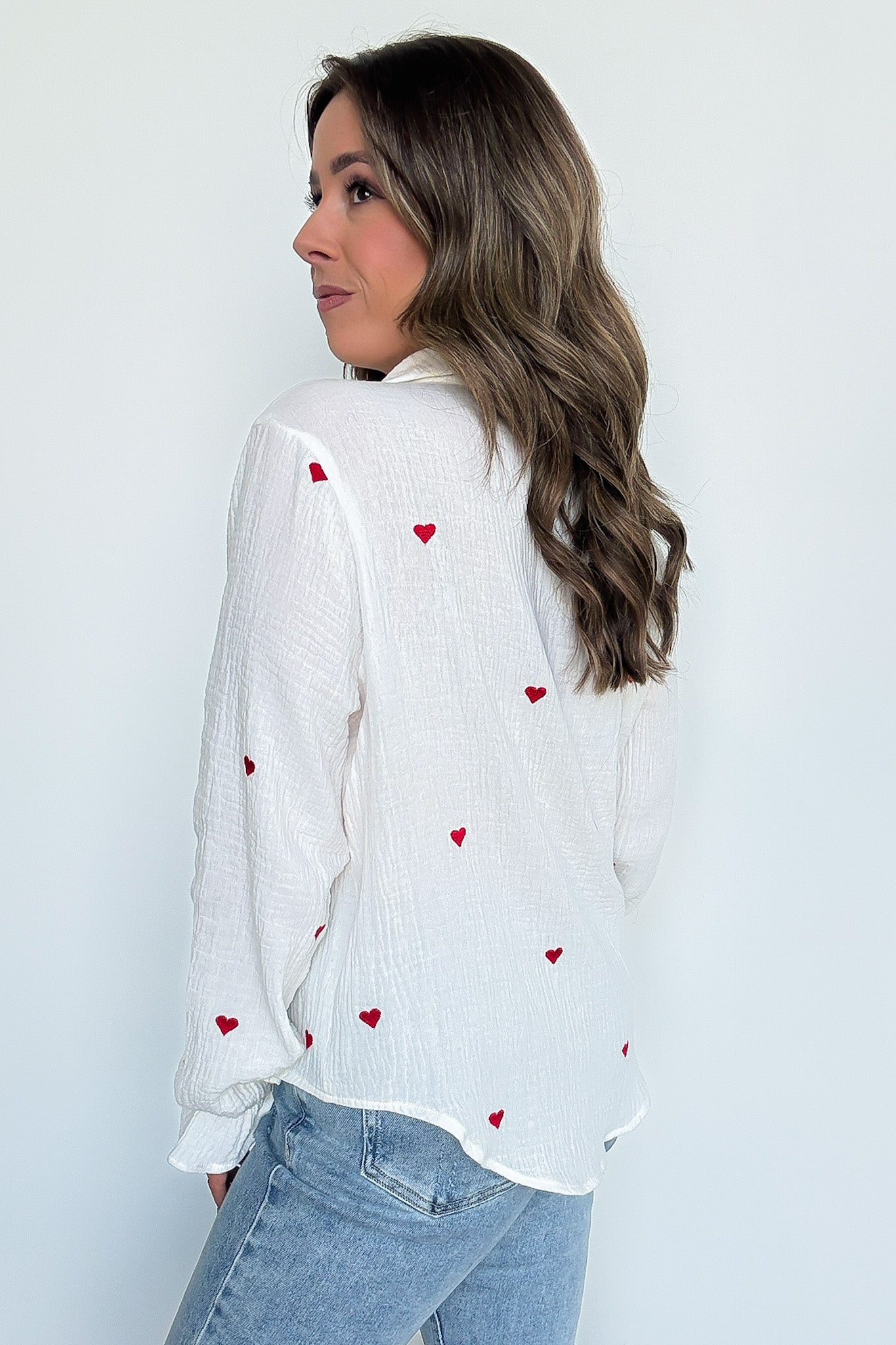 Heart Embroidered Button Down