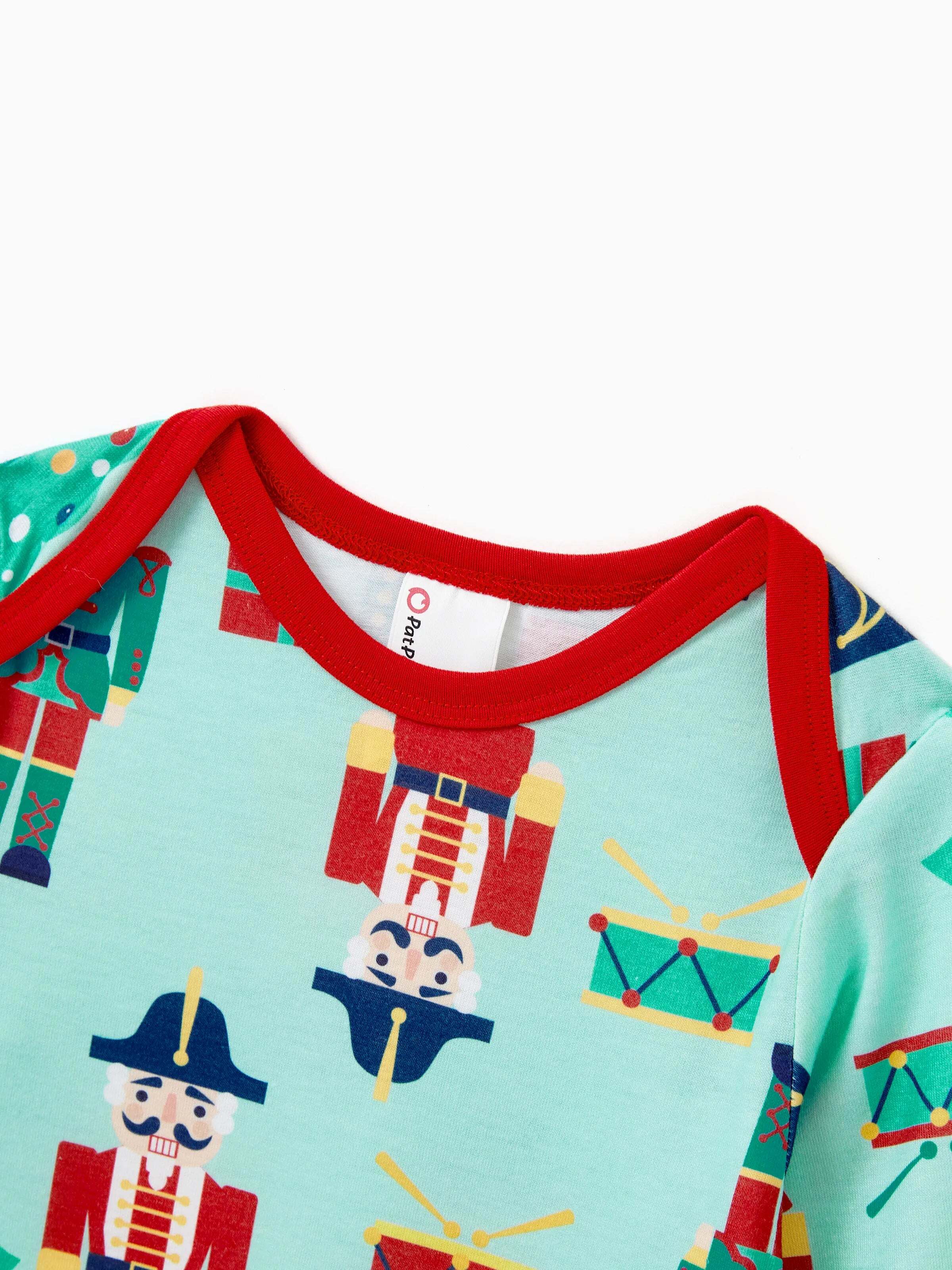 Christmas Matching Family Pajamas Set Soldier and Christmas Tree Print PJS with Christmas Socks Pale Green