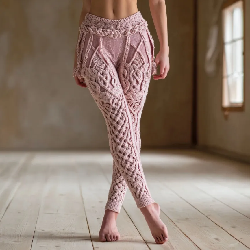 Vintage Viking Celtic Knot Art Knit Jacquard Cozy Leggings