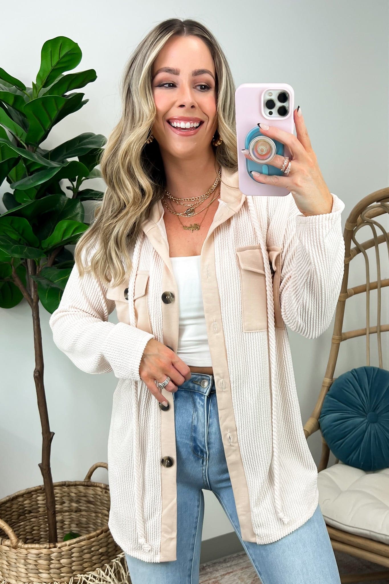 Saturday Satisfaction Ribbed Hooded Shacket