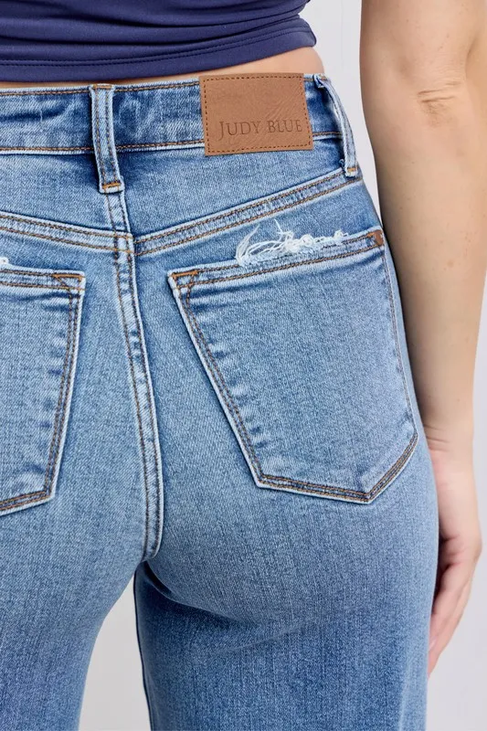 Blue Full Size Raw Hem Wide Leg Jeans Plus Size