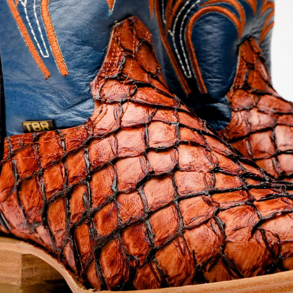 Cognac Mini Pirarucu Leather Boots - Square Toe