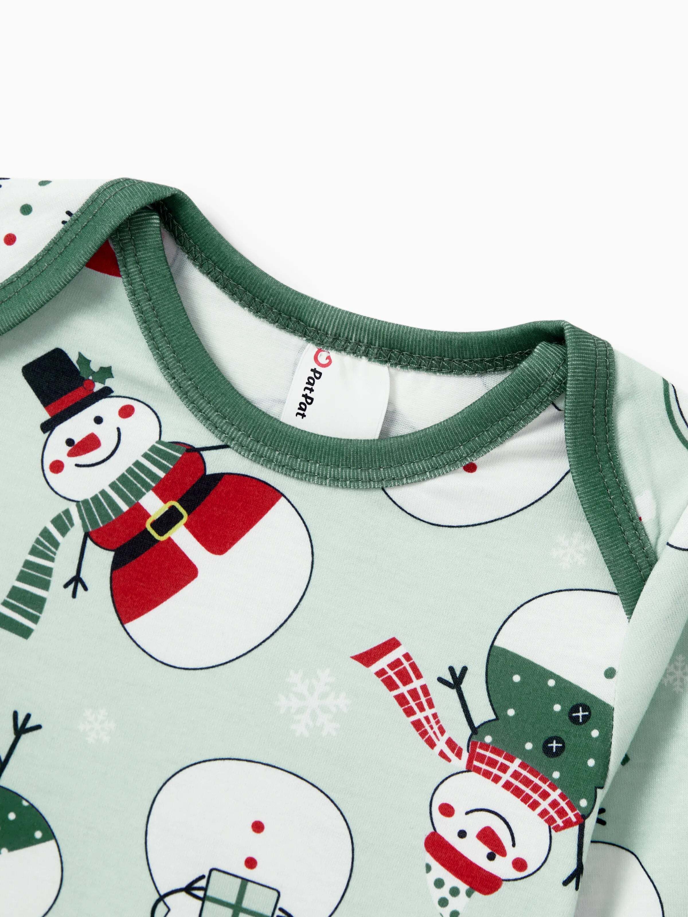 Christmas Matching Family Pajamas Set Christmas Snowman Print PJS with Christmas Socks Mint Green