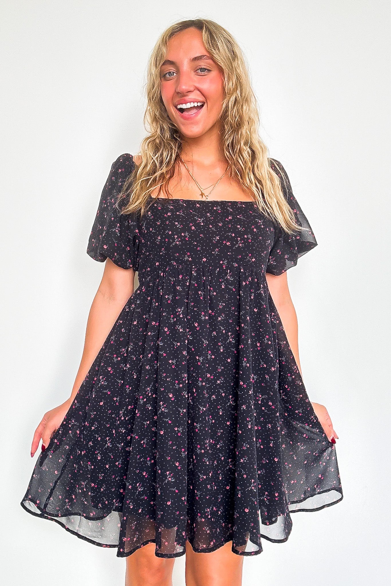 Deluxe Desire Square Neck Floral Dress