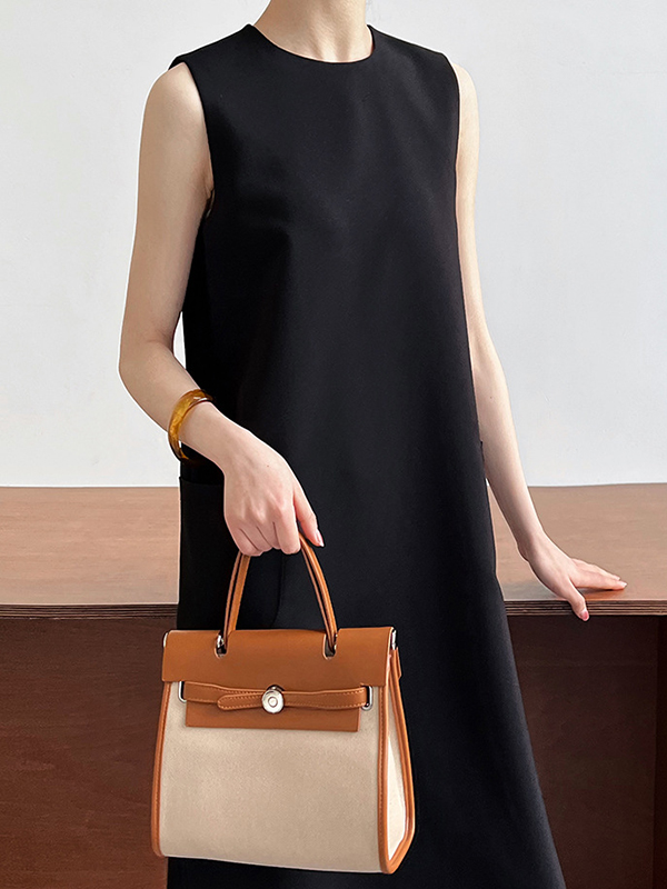 Solid Color Loose Sleeveless Round-Neck Midi Dresses