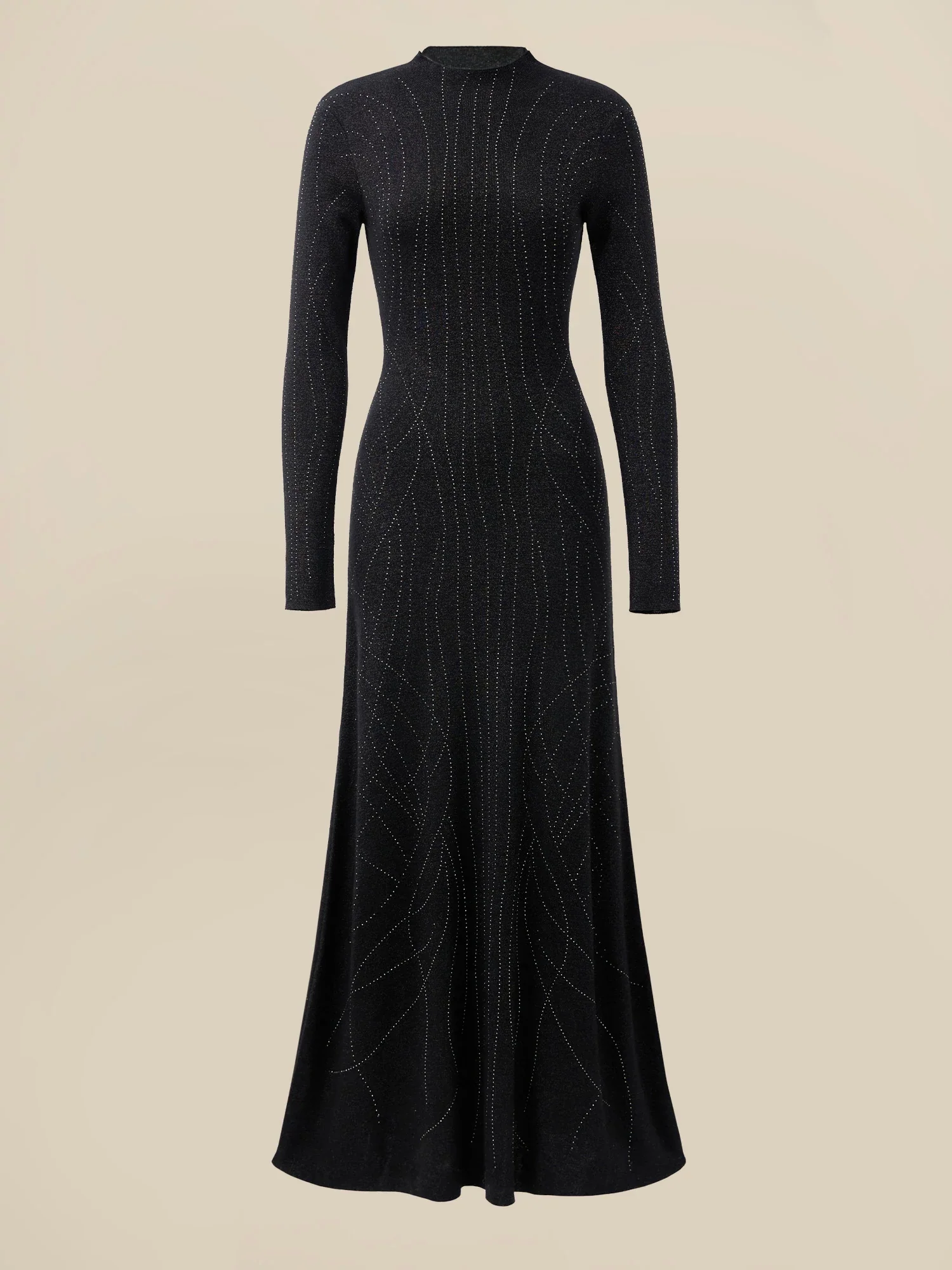 Wool Mock Neck Rhinestone Backless Knit Dress