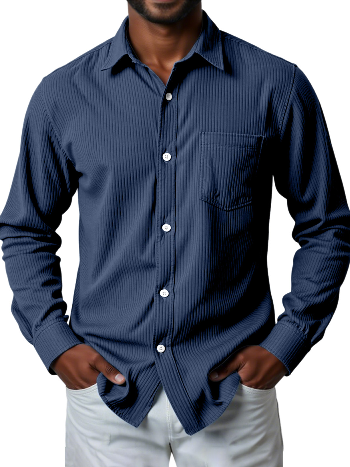 Men's Casual Solid Color Pit Striped Long-sleeved Shirt