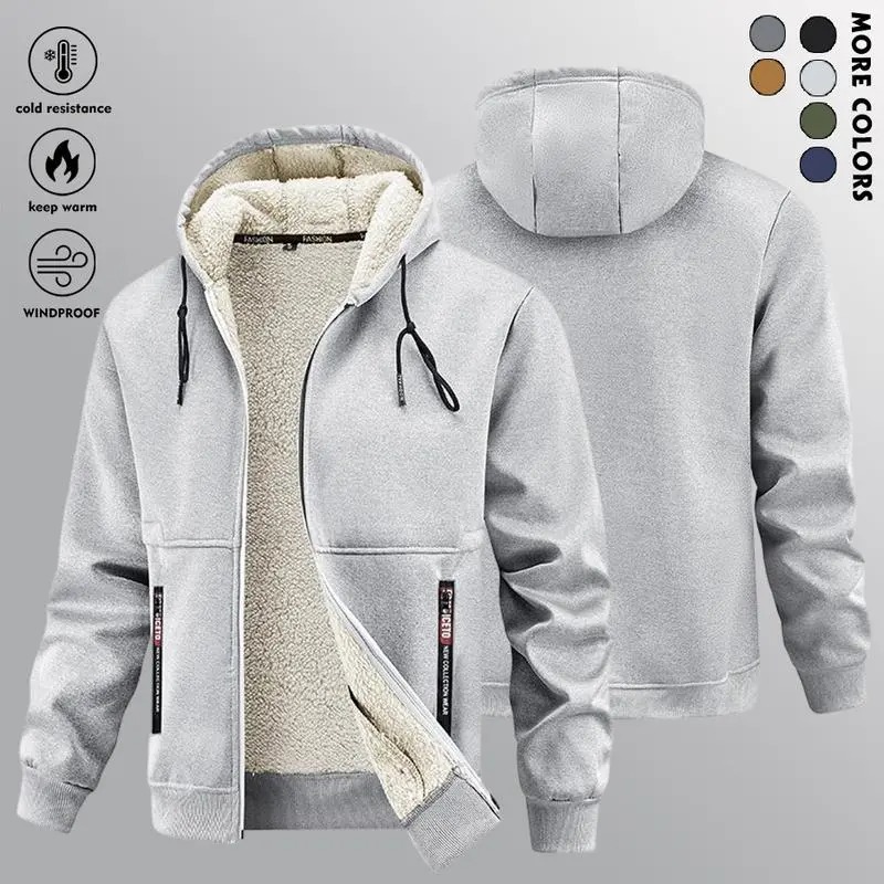 Men's Winter Thick Sherpa Zip-Up Hooded Jacket