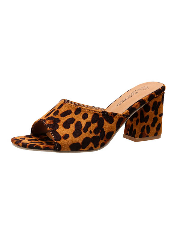 Leopard Open Toe Slippers Pumps Sandals