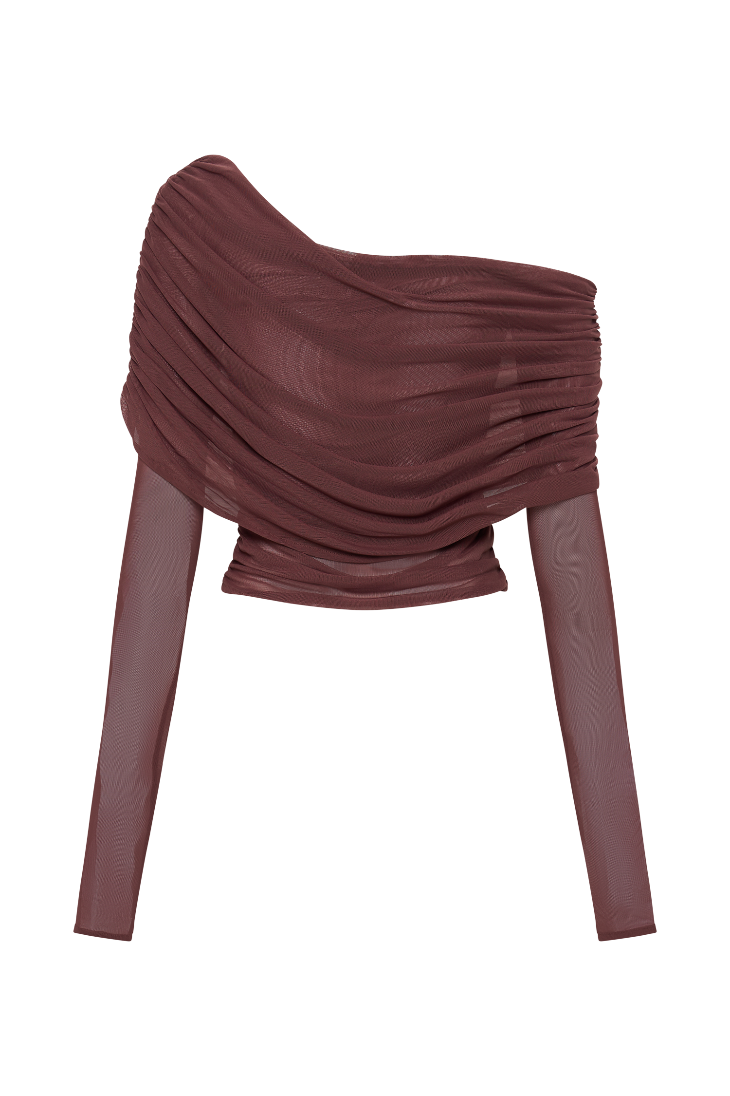 Mahogany Sheer Mesh Off Shoulder Top