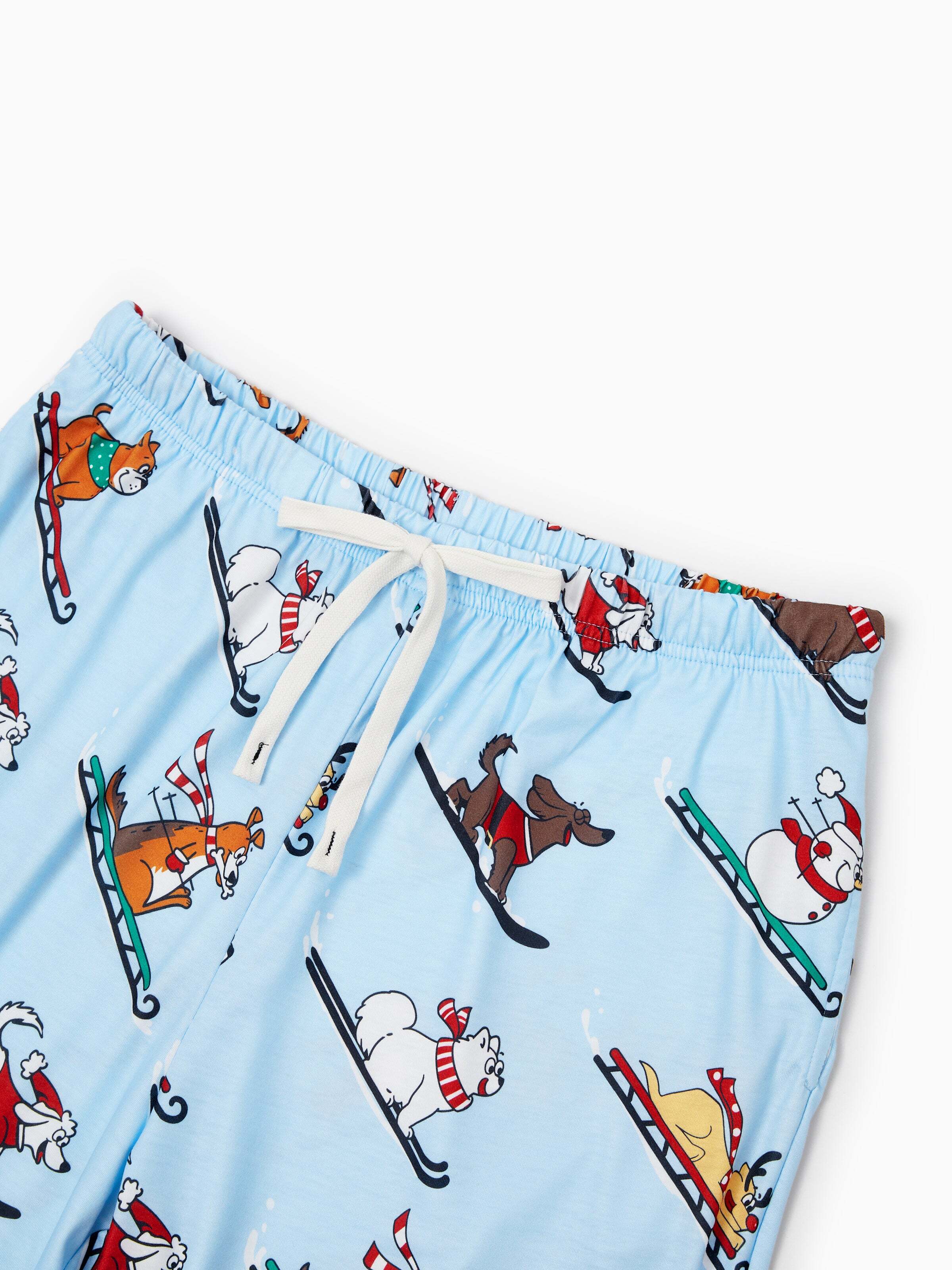 Christmas Matching Family Pajamas Set Sled Dogs Print PJS with Christmas Socks Blue