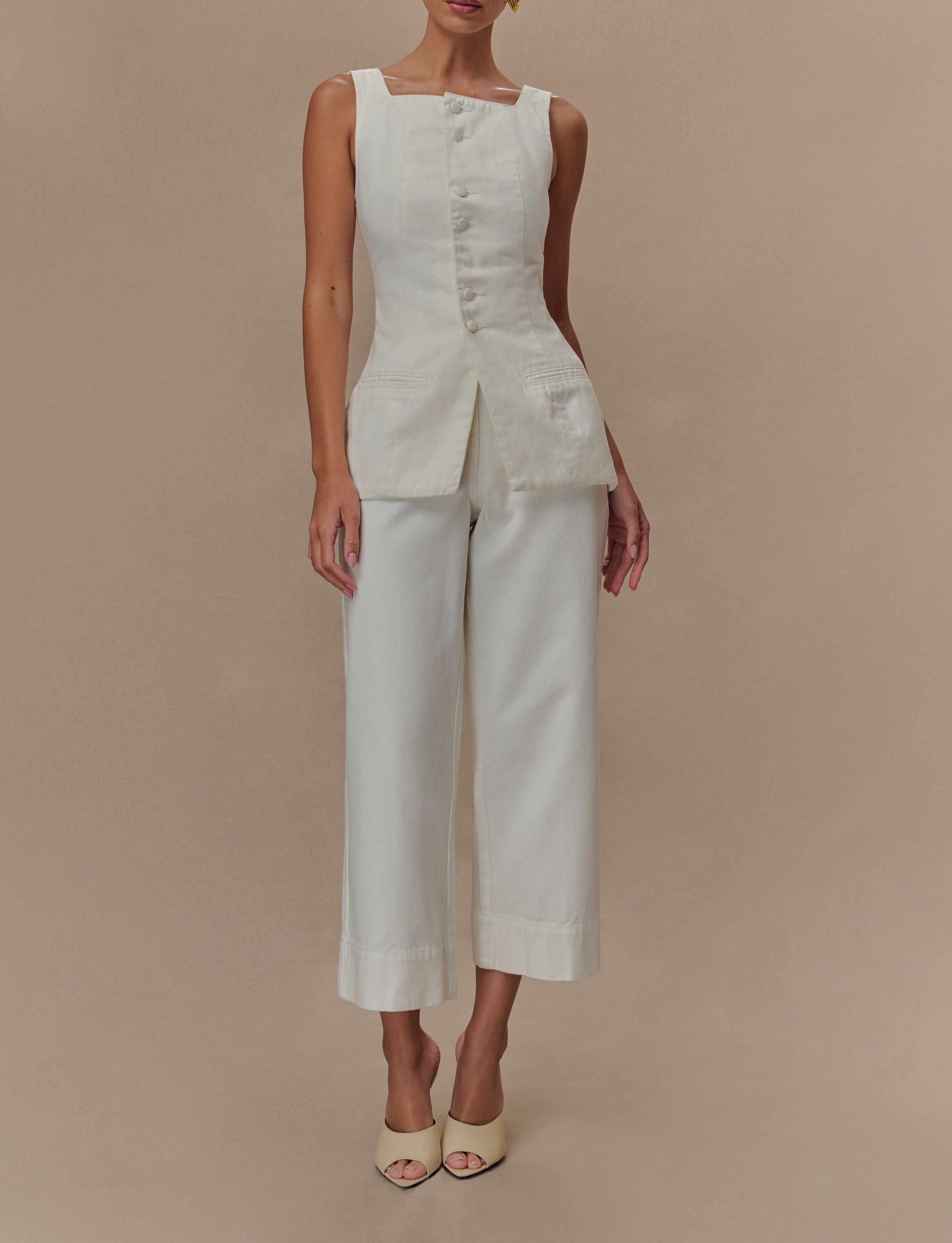 White Cropped Wide Leg Jeans