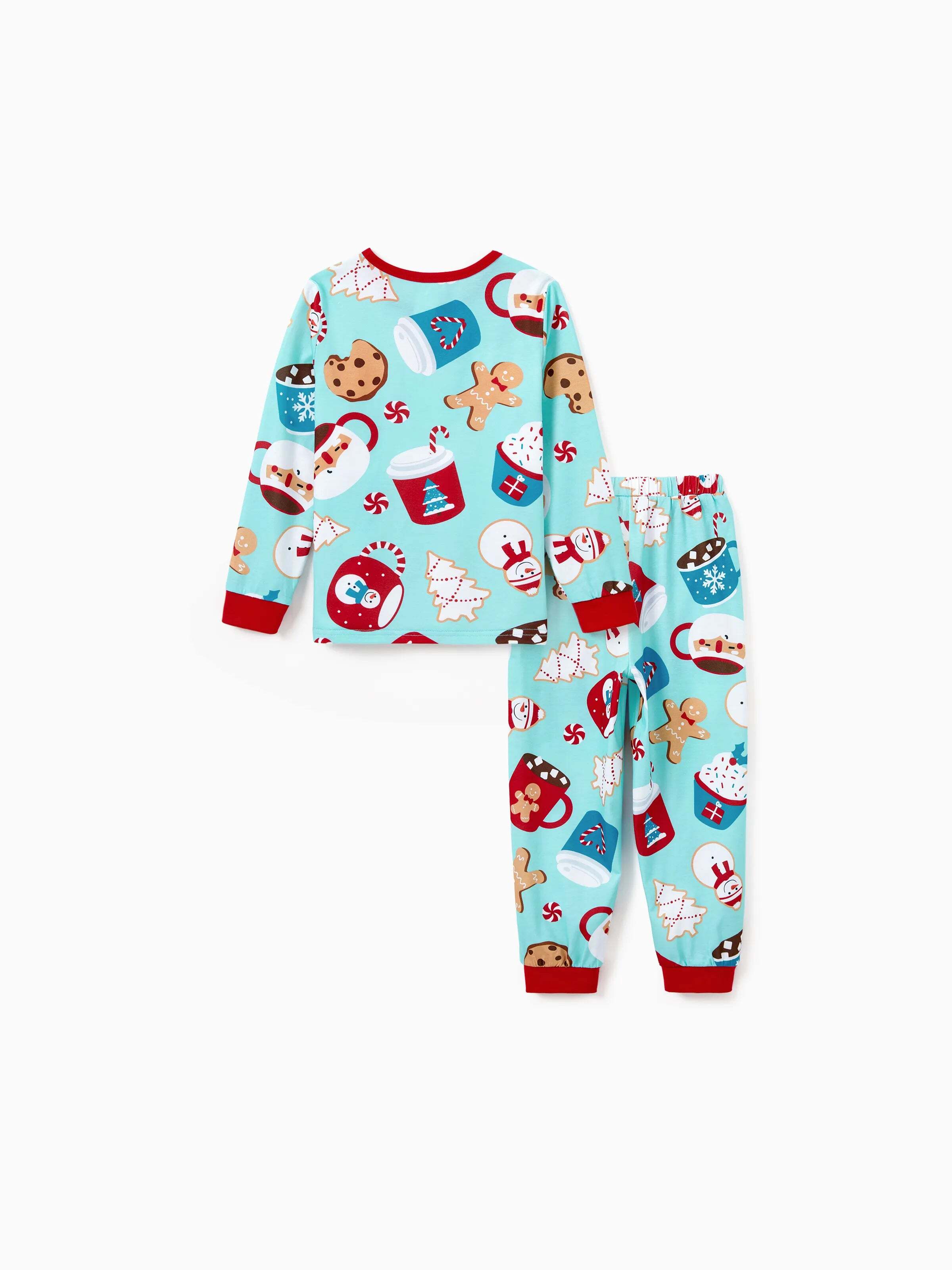 Christmas Matching Family Pajamas Set Gingerbread Print Blue and Red PJS with Christmas Socks Light Blue