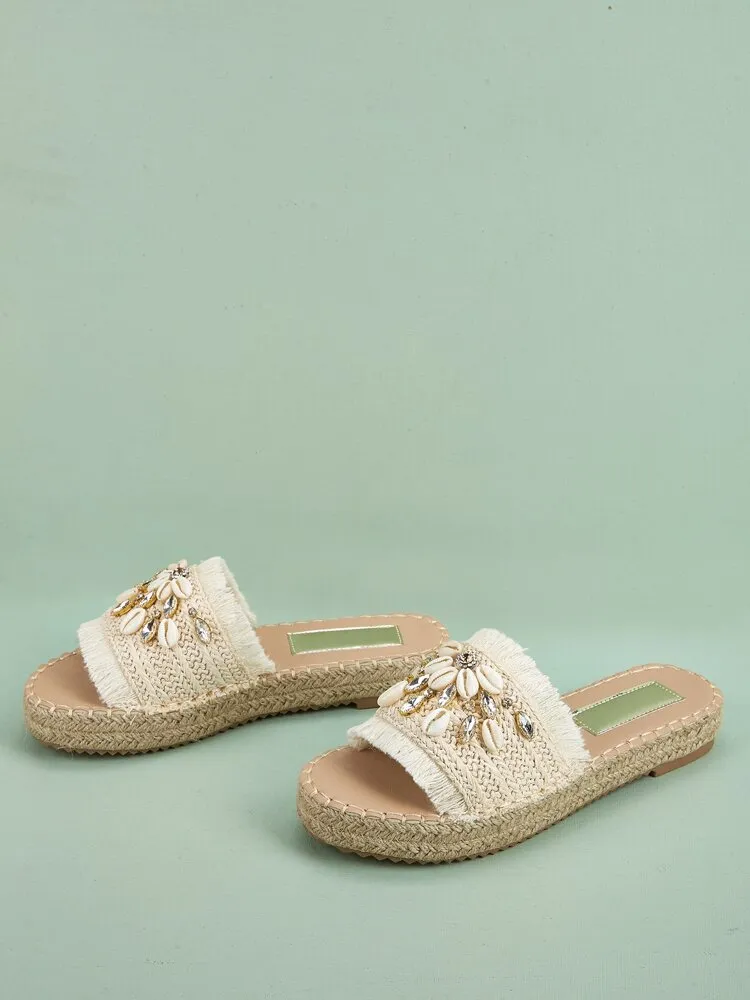 Rhinestone & Shell Decor Espadrille Sandals