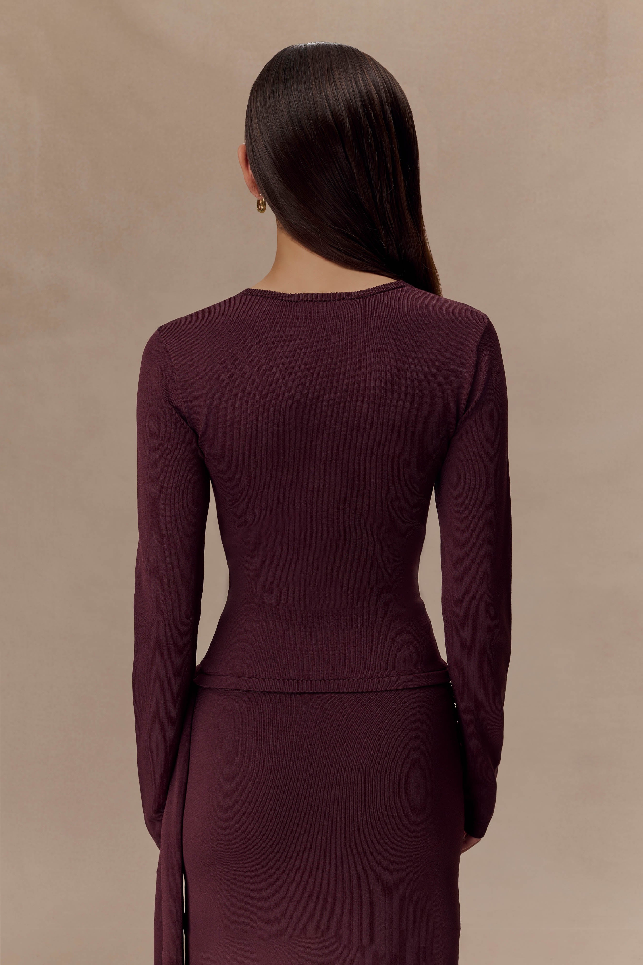 Chocolate Front Ruched Knit Long Sleeve Top