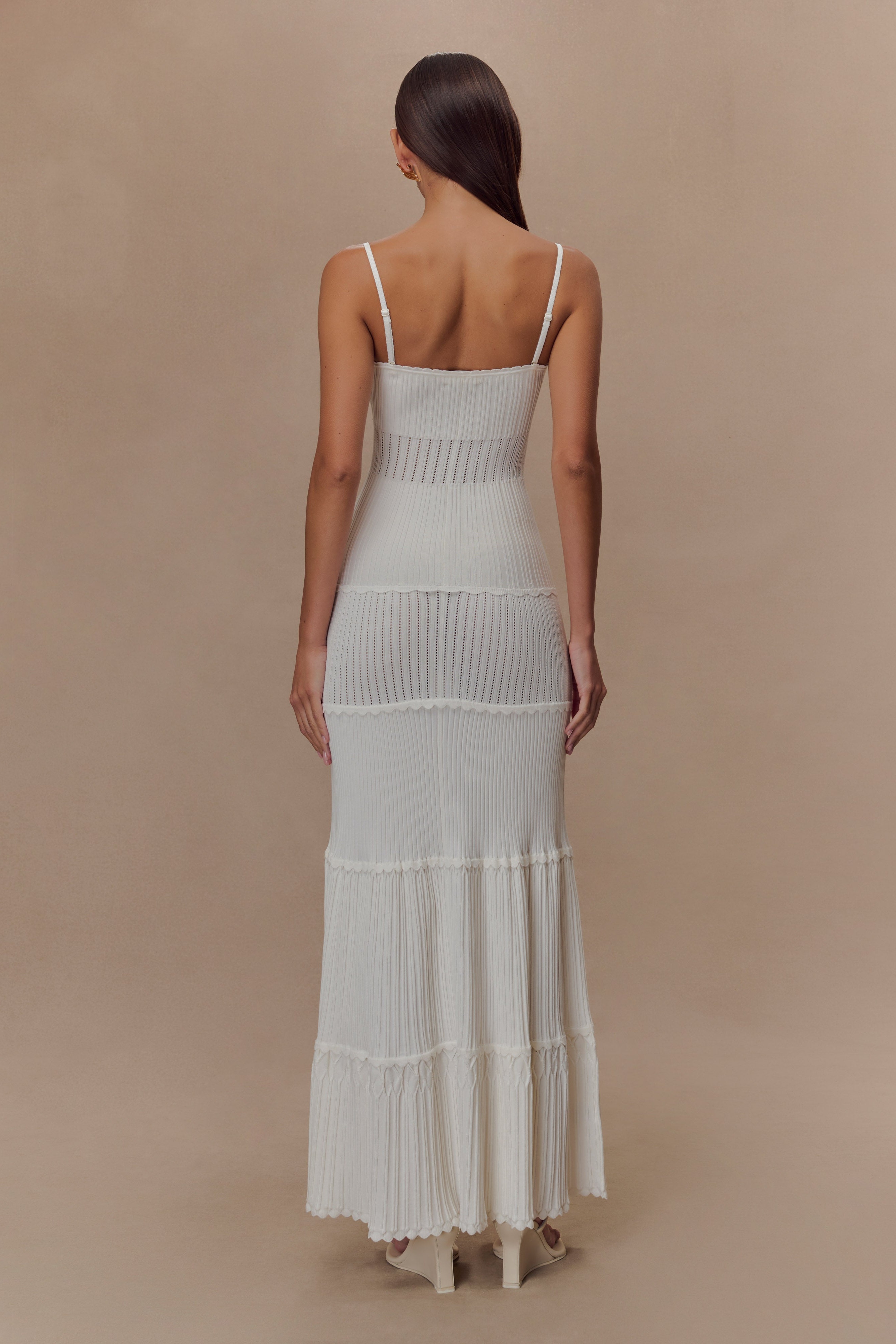 Ivory Pointelle Knit Maxi Dress