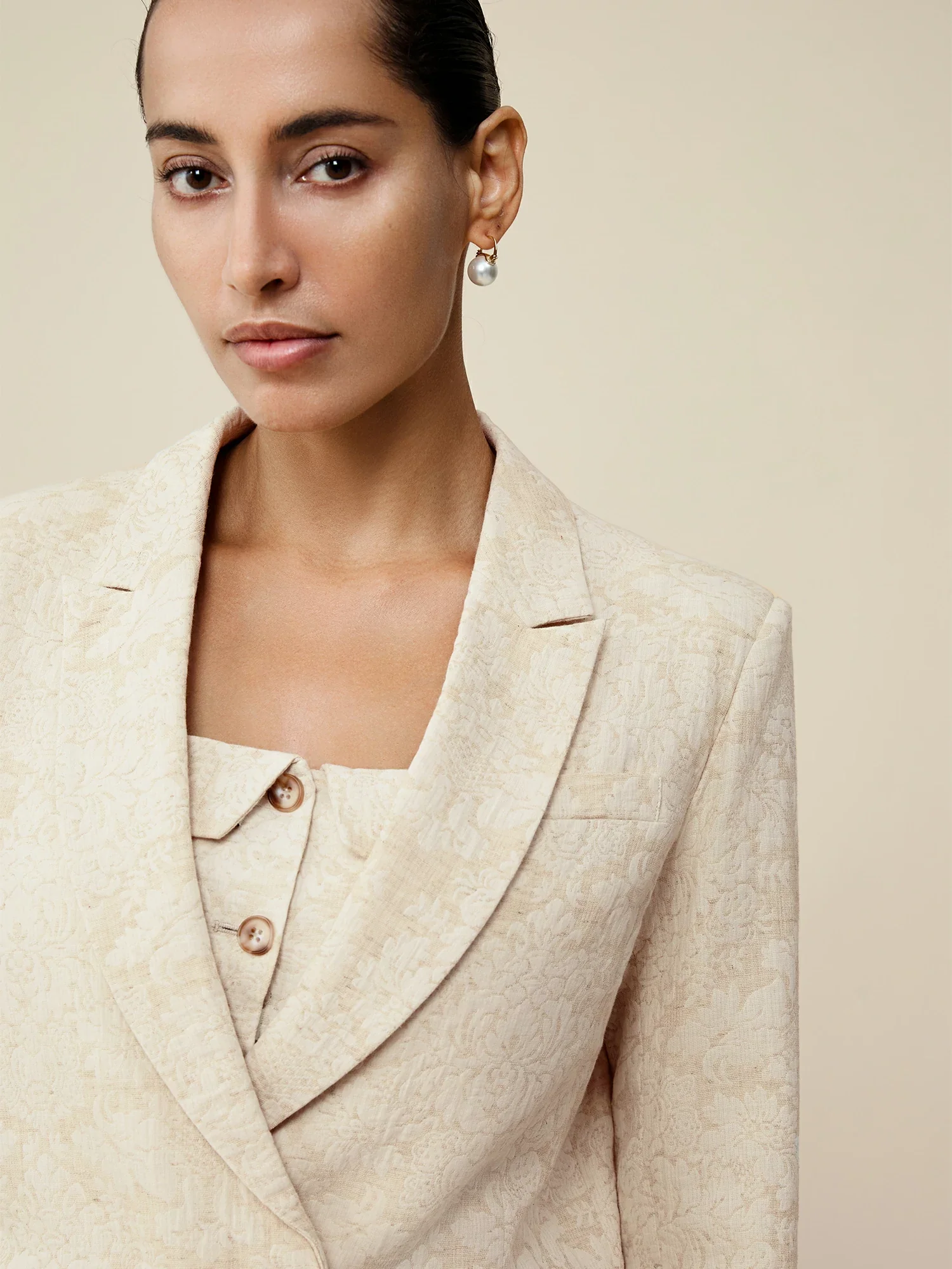 Cotton & Linen Long Sleeve Jacquard Blazer