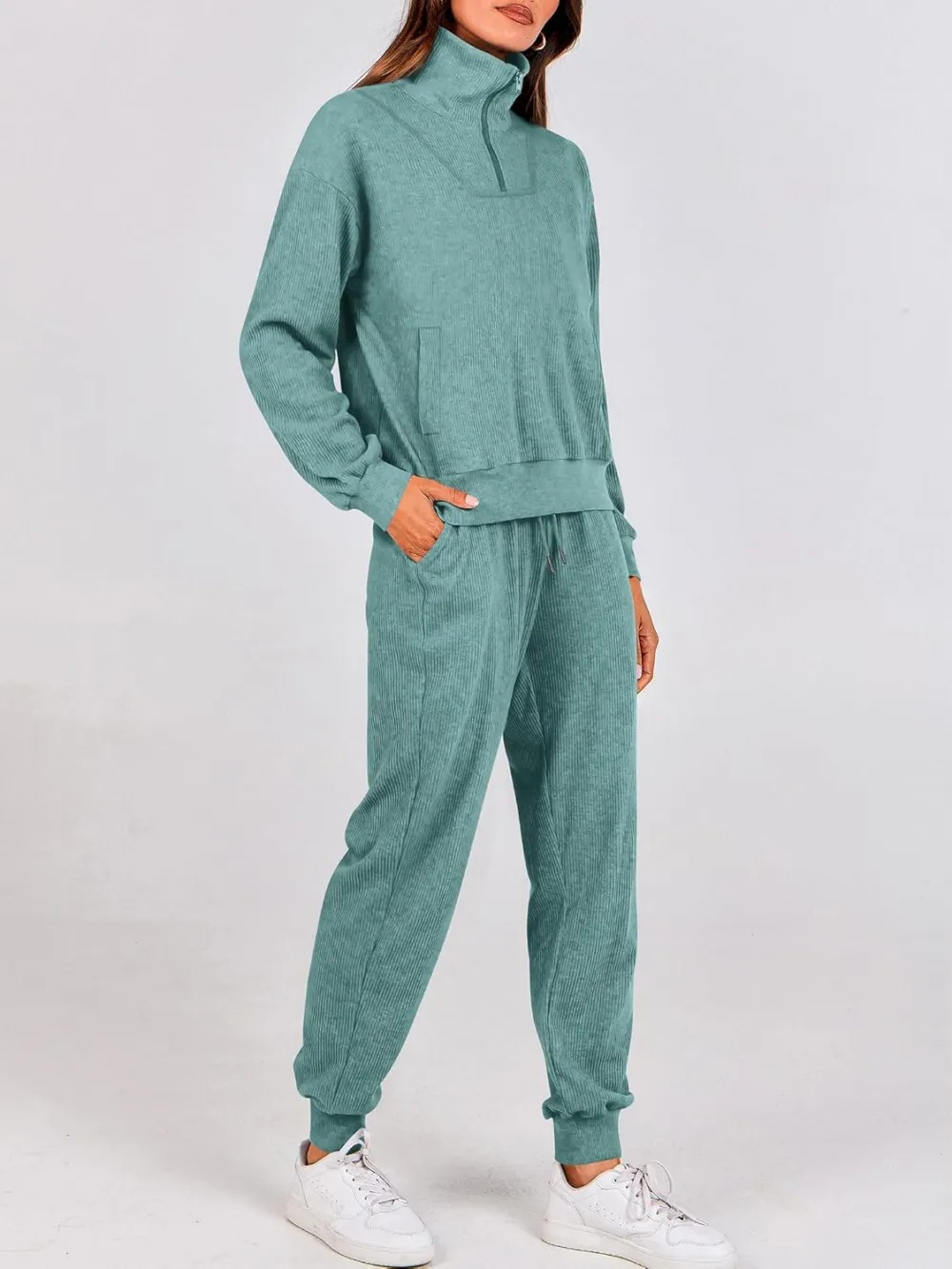 Women's Long Sleeve Half Zip Sweatshirt Sweatpants Lounge Set Sweatsuits with Pockets