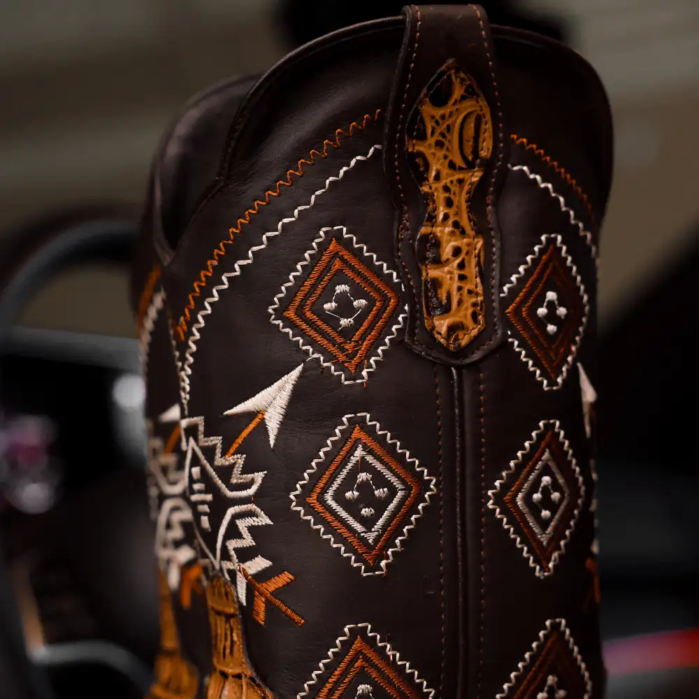 Honey Caiman Neck Leather Boots - Square Toe