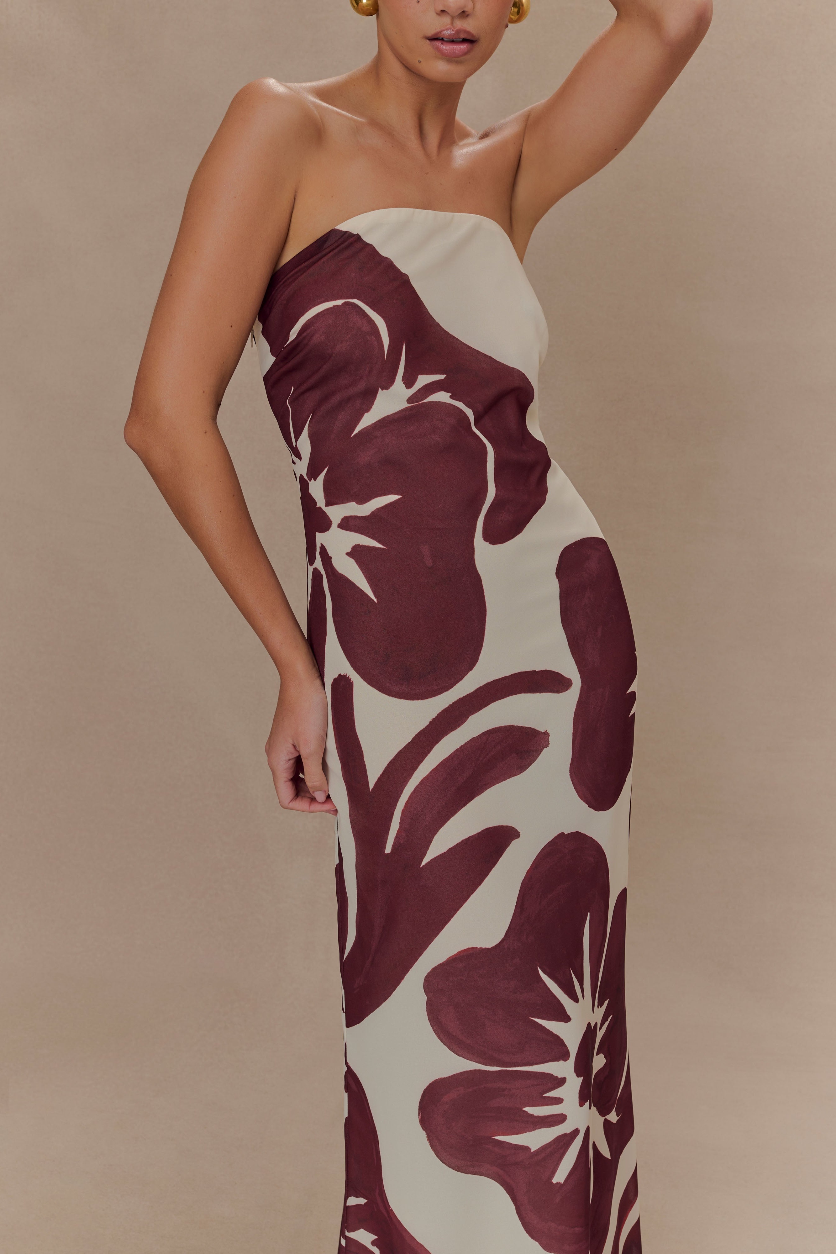 Print Strapless Chiffon Maxi Dress