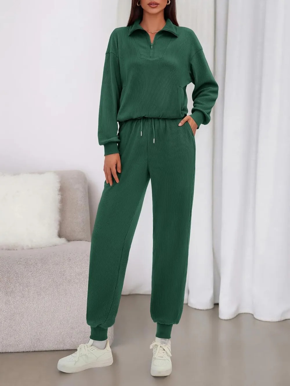Women's Long Sleeve Half Zip Sweatshirt Sweatpants Lounge Set Sweatsuits with Pockets