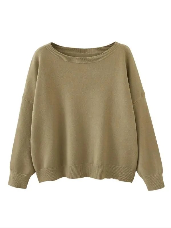Women's Plain Scoop Neck Sweater, Casual Drop Shoulder Long Sleeve Jumper, Women Fall & Winter Knit Top