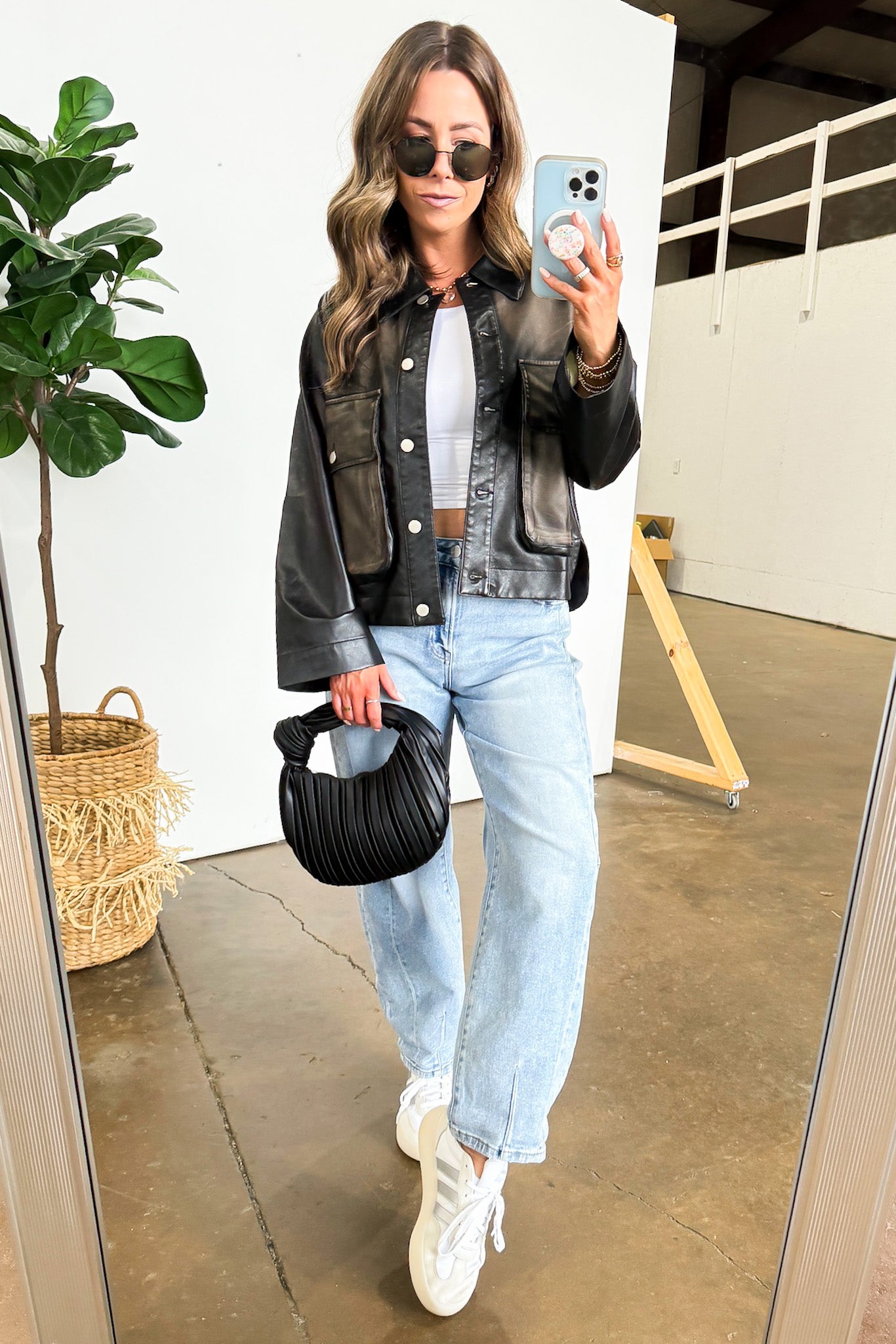 Washed Faux Leather Jacket