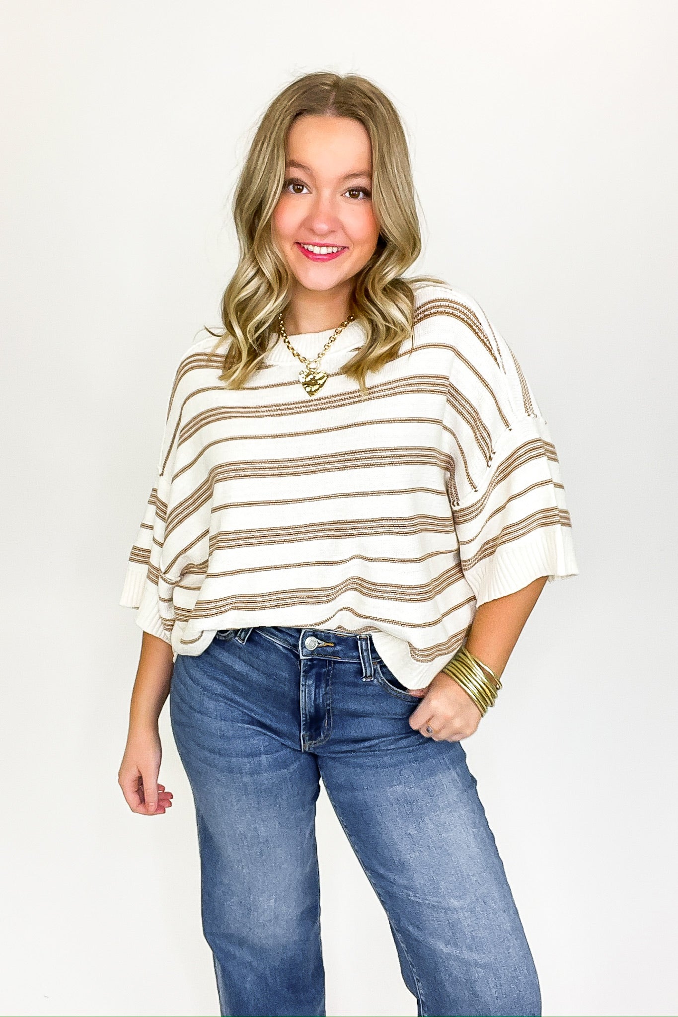 Luxe Line Striped 3/4 Knit Top
