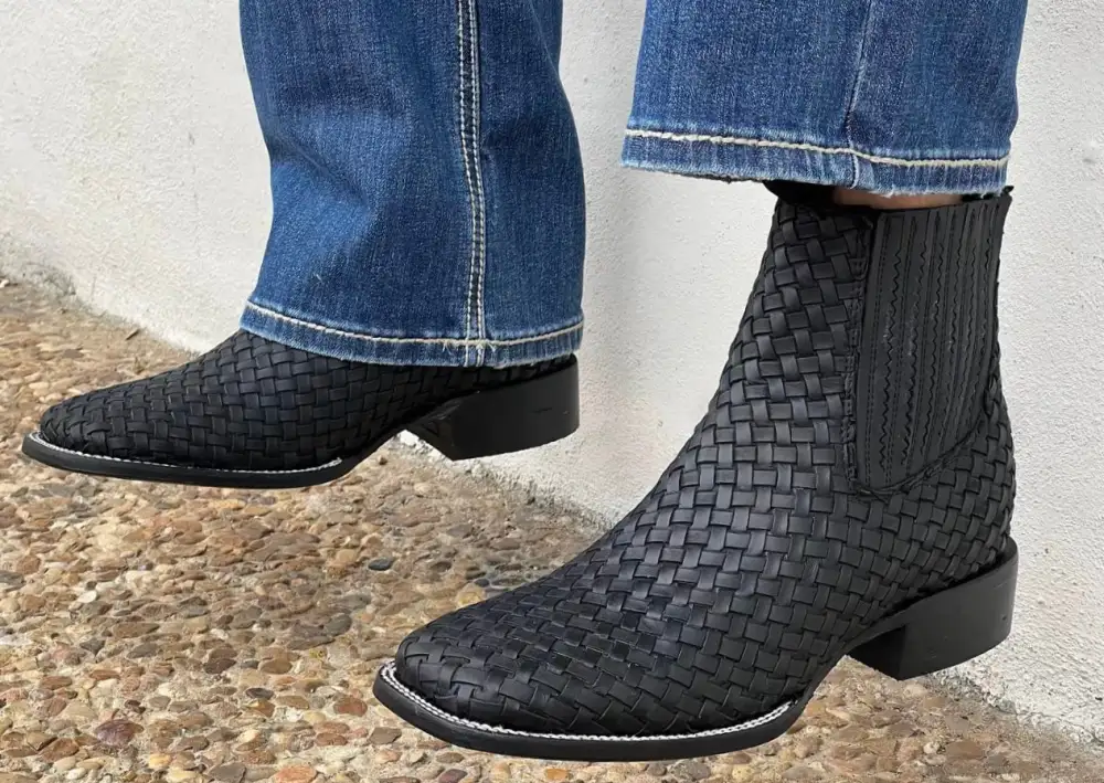 Men’s Black Basket-Weave Ankle Boots