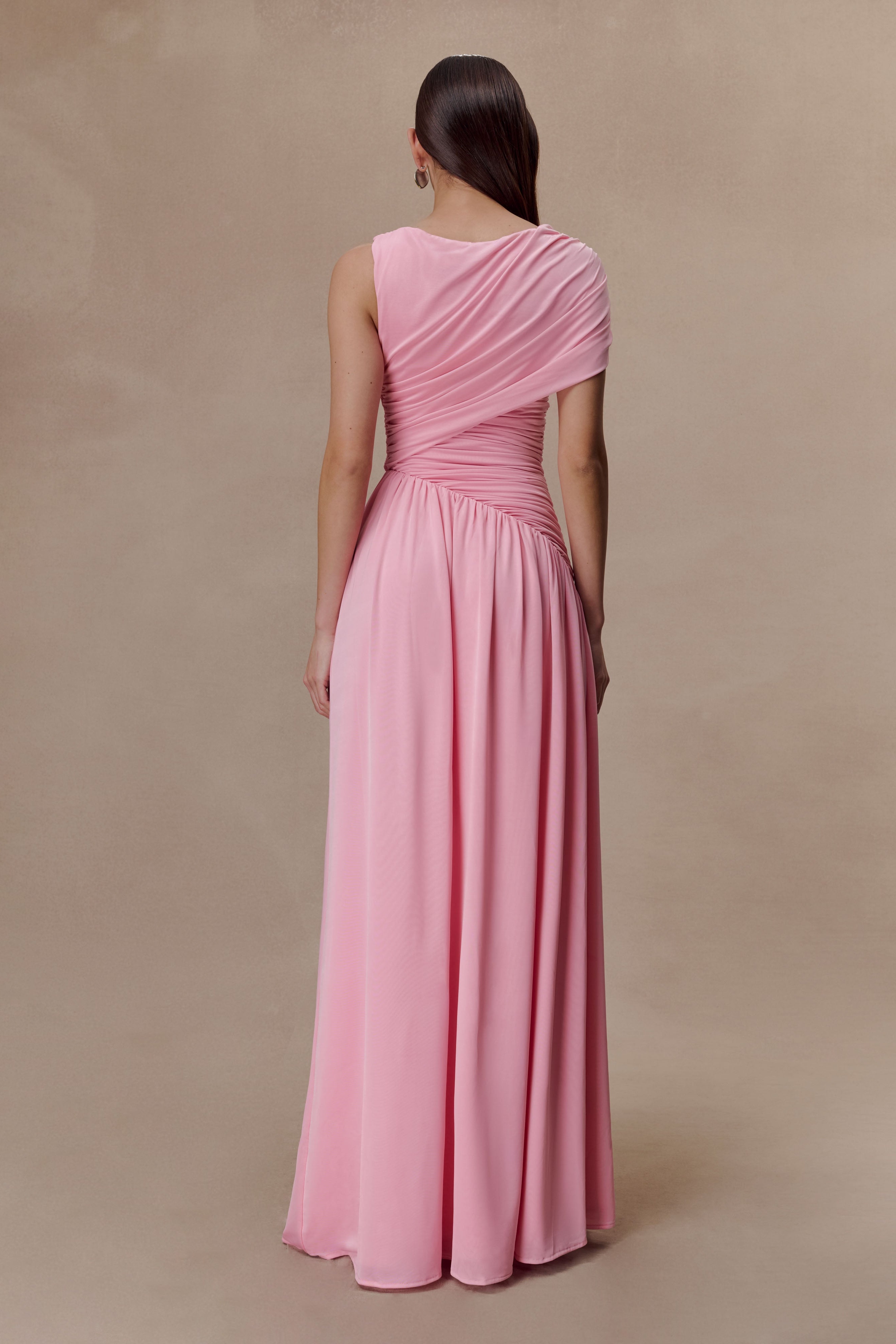 Pink Slinky Asymmetric Maxi Dress