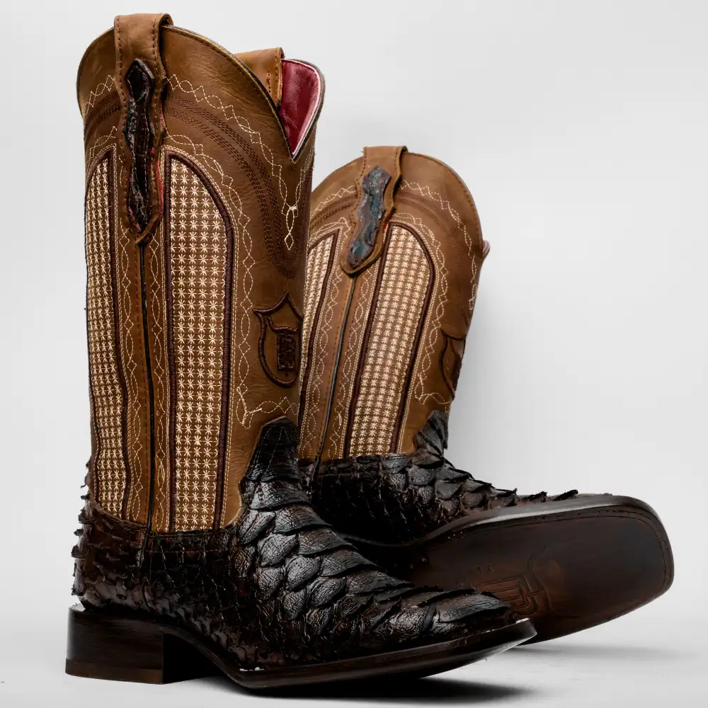 Brown Jumbo Python Leather Boots - Square Toe