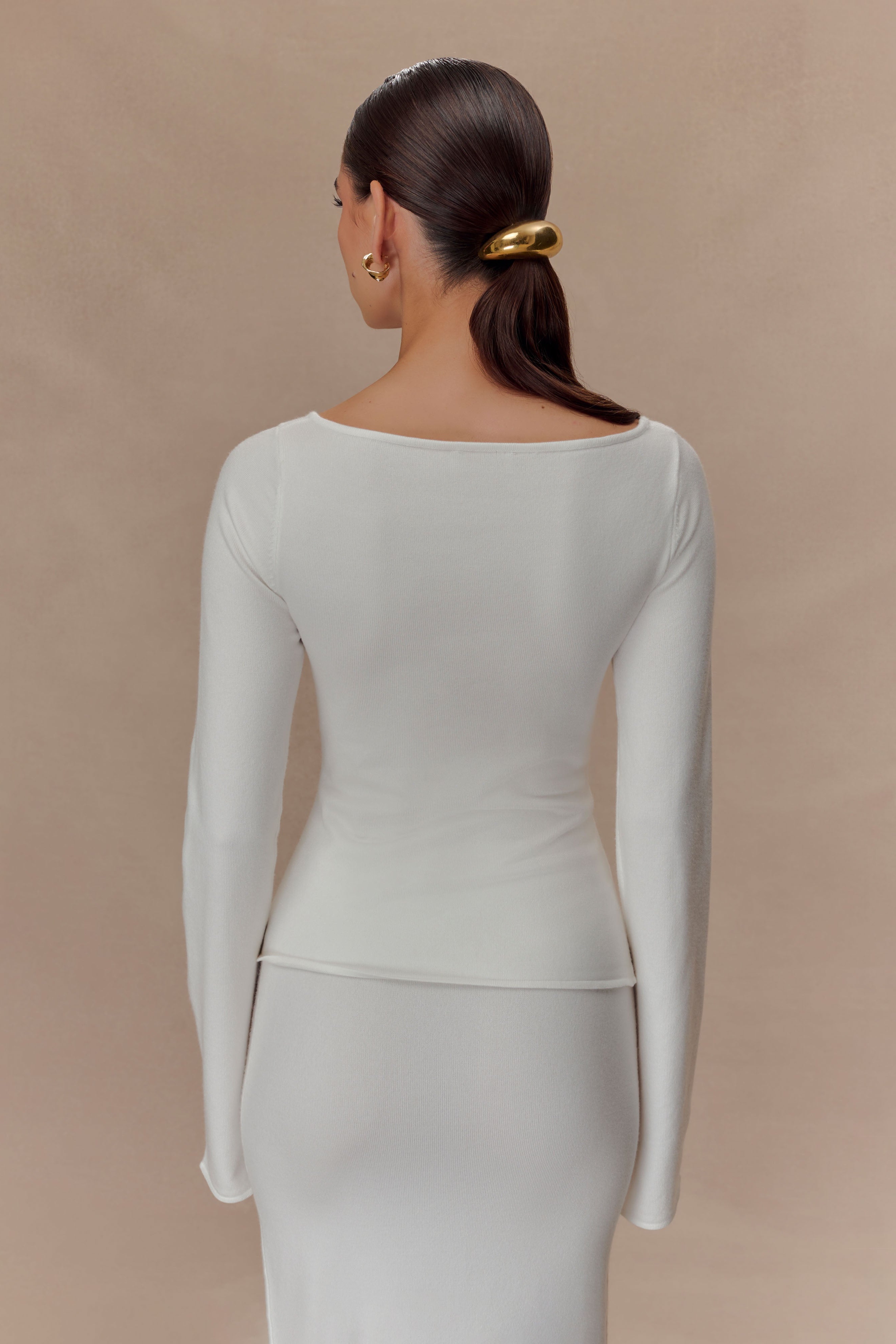 White Floral Long Sleeve Knit Top