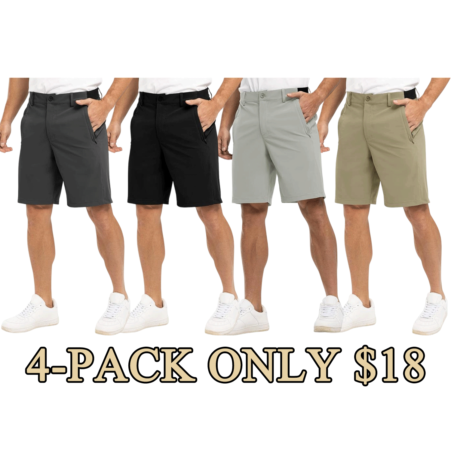 Men’s 9” Quick-Dry Stretch Golf & Work Shorts – Lightweight Casual Shorts with 3 Pockets
