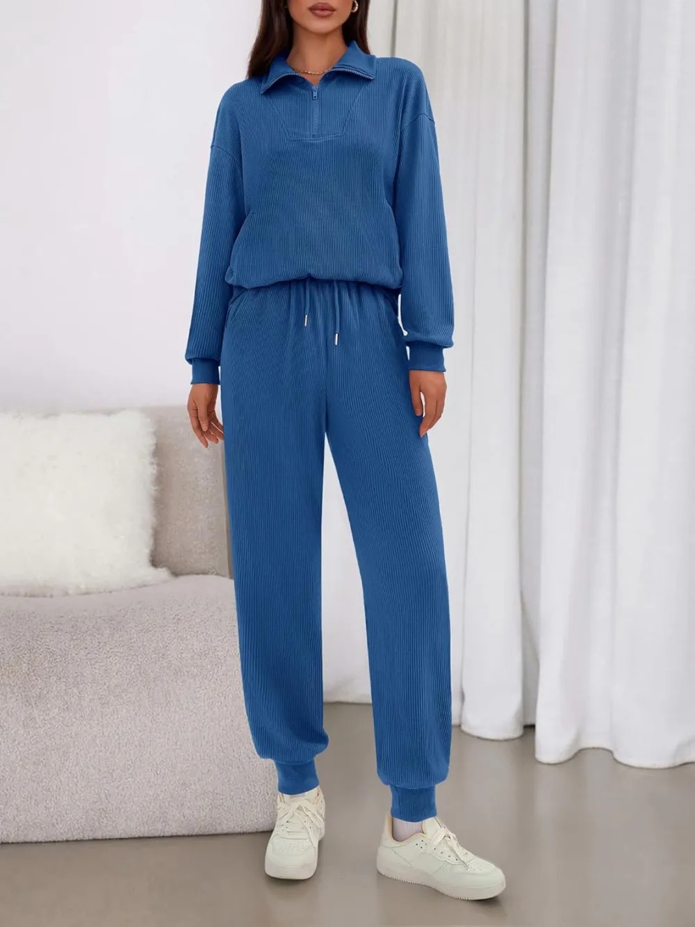 Women's Long Sleeve Half Zip Sweatshirt Sweatpants Lounge Set Sweatsuits with Pockets