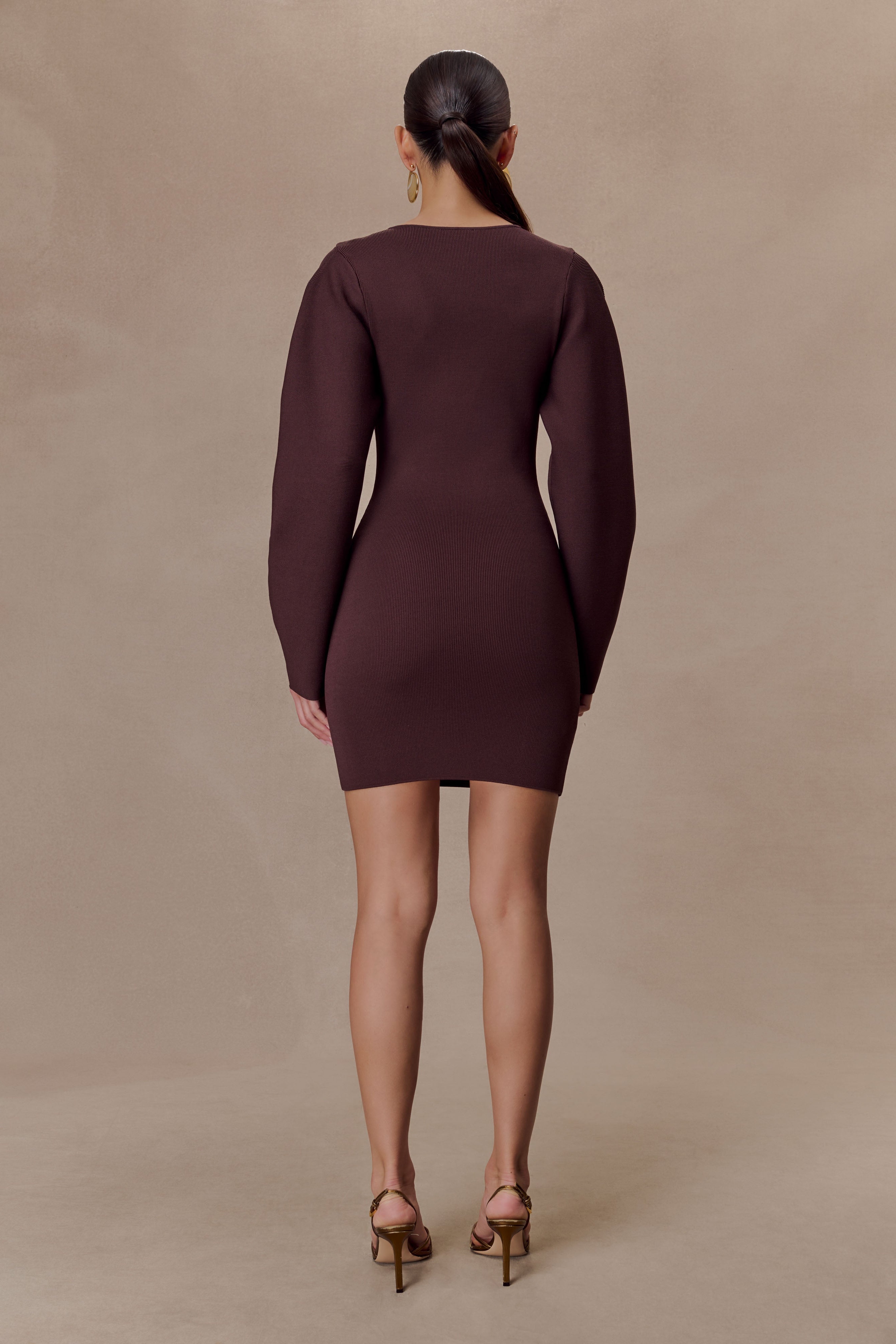 Chocolate Balloon Sleeve Knit Mini Dress