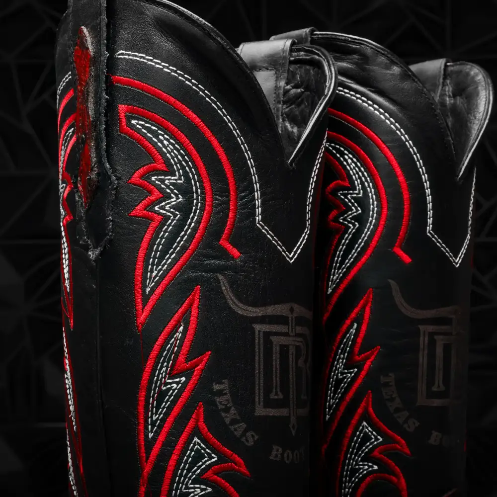 Black Cherry Ostrich Leather Boots - Square Toe