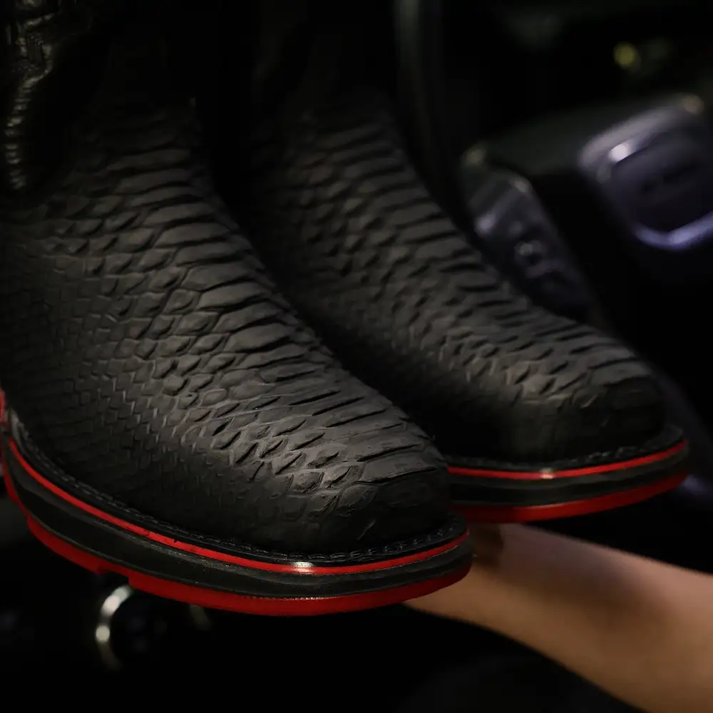 Matte Black Python Leather Boots With 3D Lightweight Sole