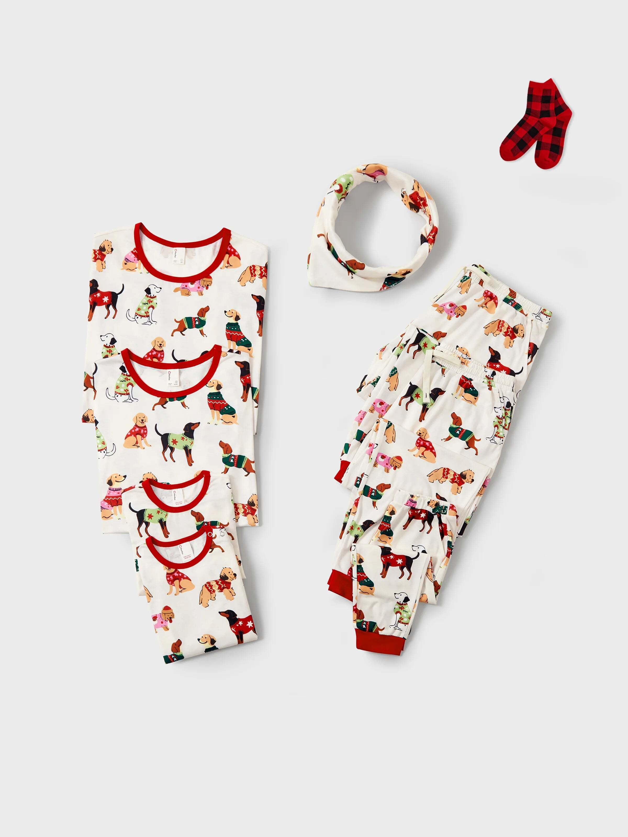 Christmas Matching Family Pajamas Set Various Dog Print PJS with Christmas Socks Apricot