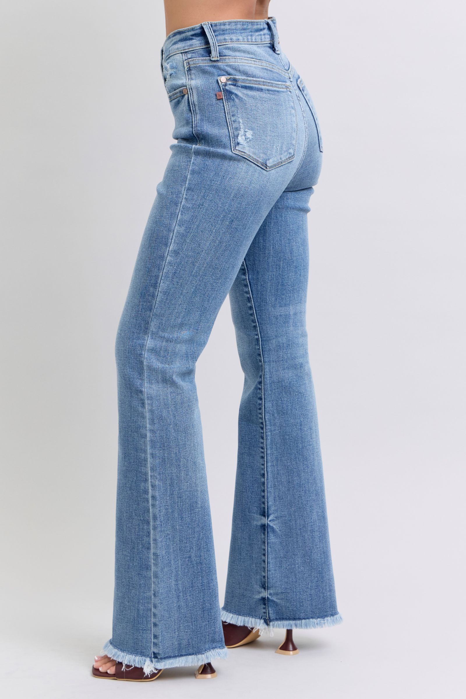Blue Full Size Raw Hem High Rise Bootcut Jeans