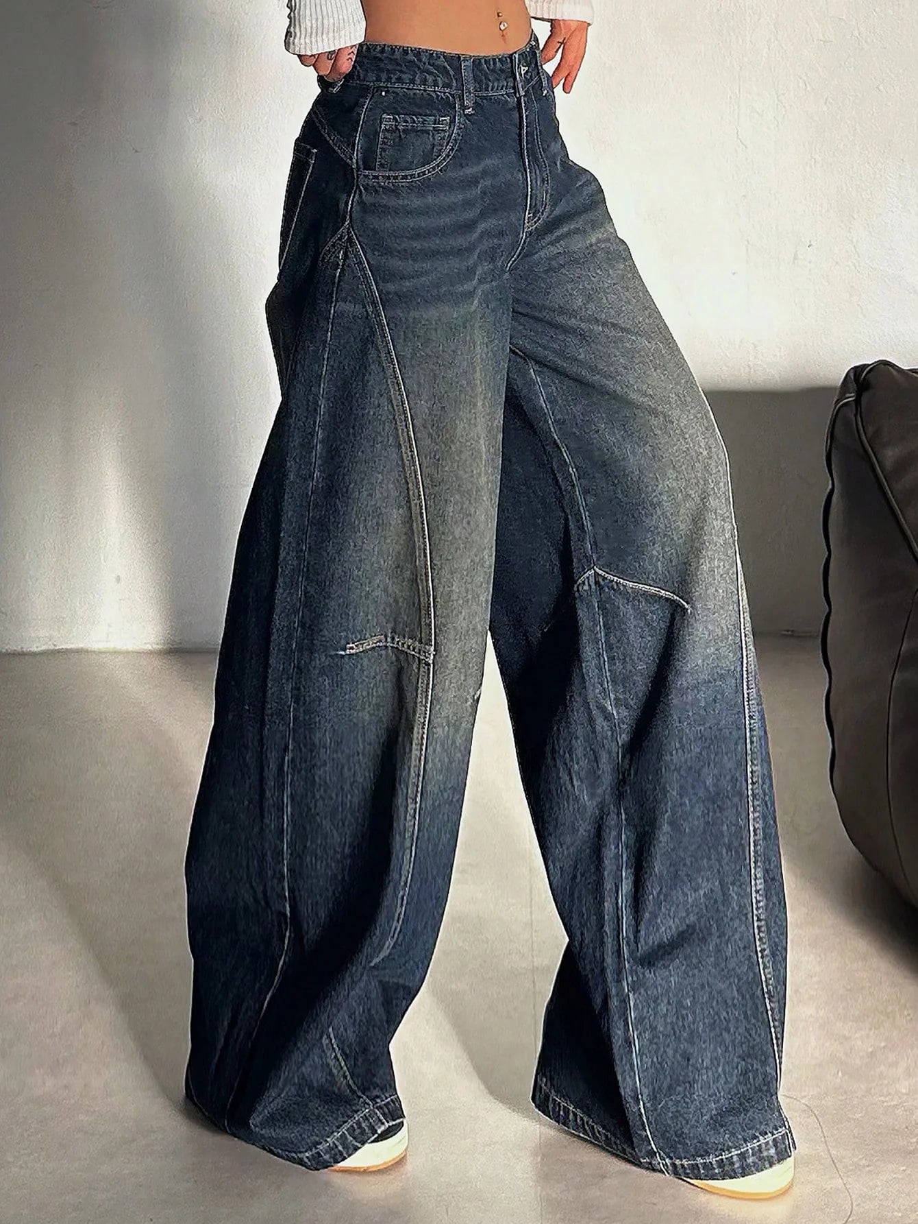 Bold Streak Pannel Wide Leg Jeans