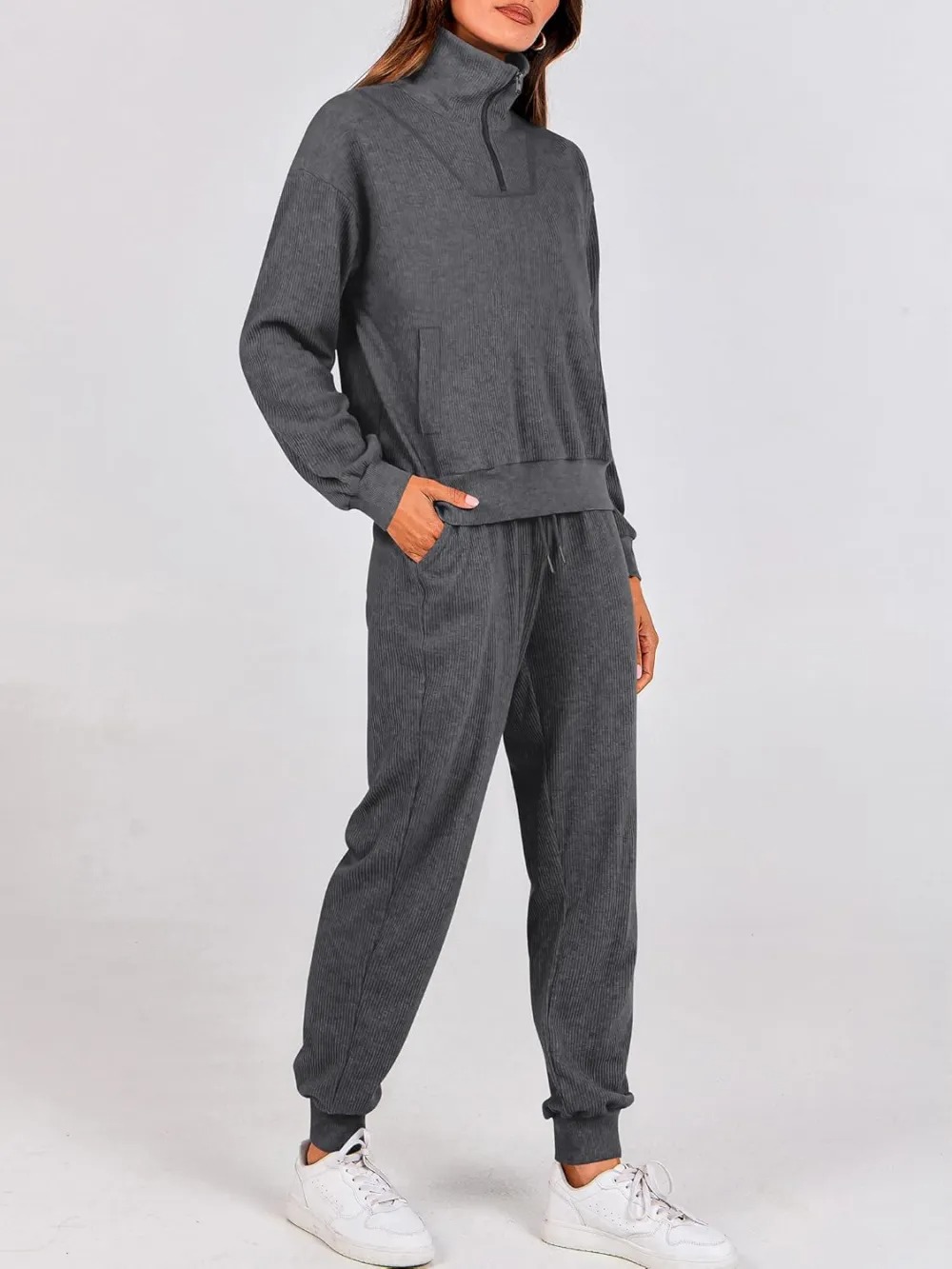 Women's Long Sleeve Half Zip Sweatshirt Sweatpants Lounge Set Sweatsuits with Pockets