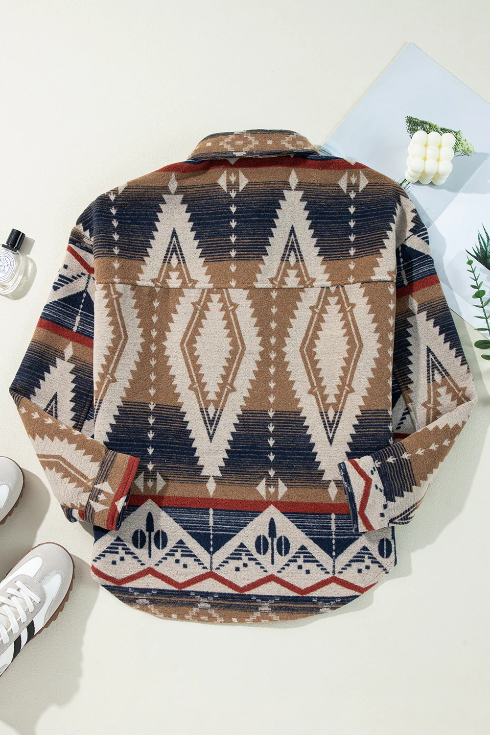 Western Aztec Collared Button-up Sweatshirt