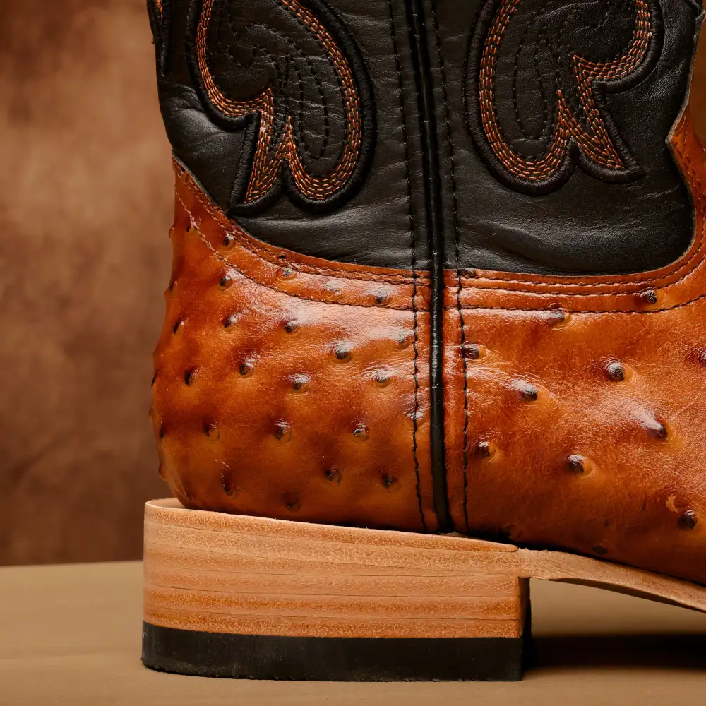 Cognac Ostrich Leather Boots - Square Toe