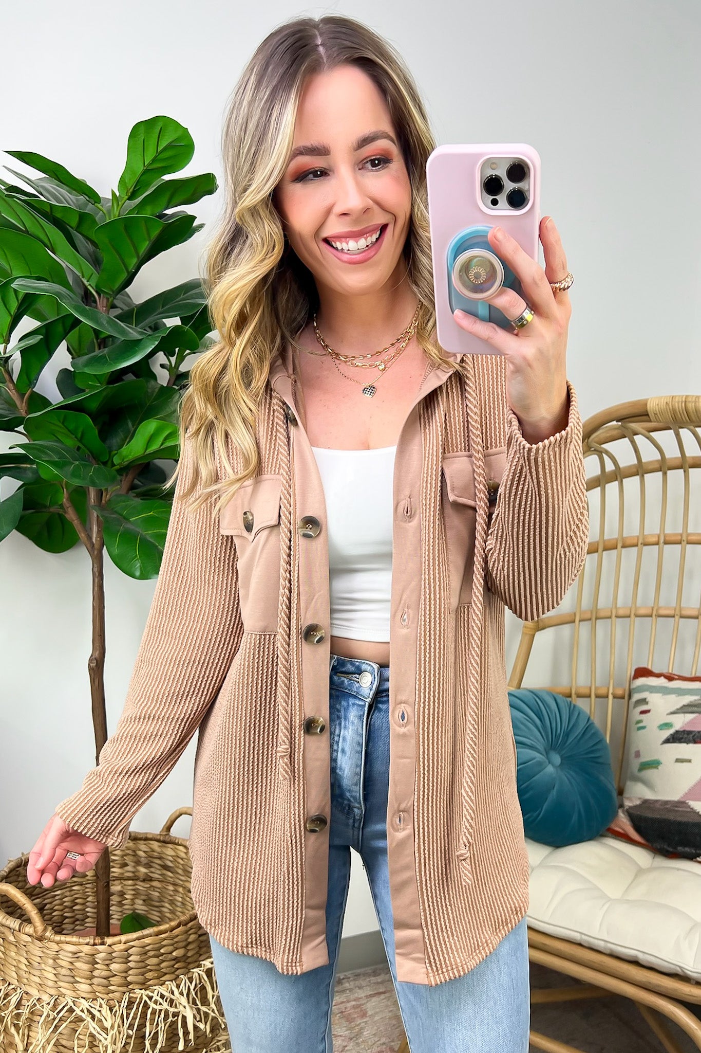 Saturday Satisfaction Ribbed Hooded Shacket