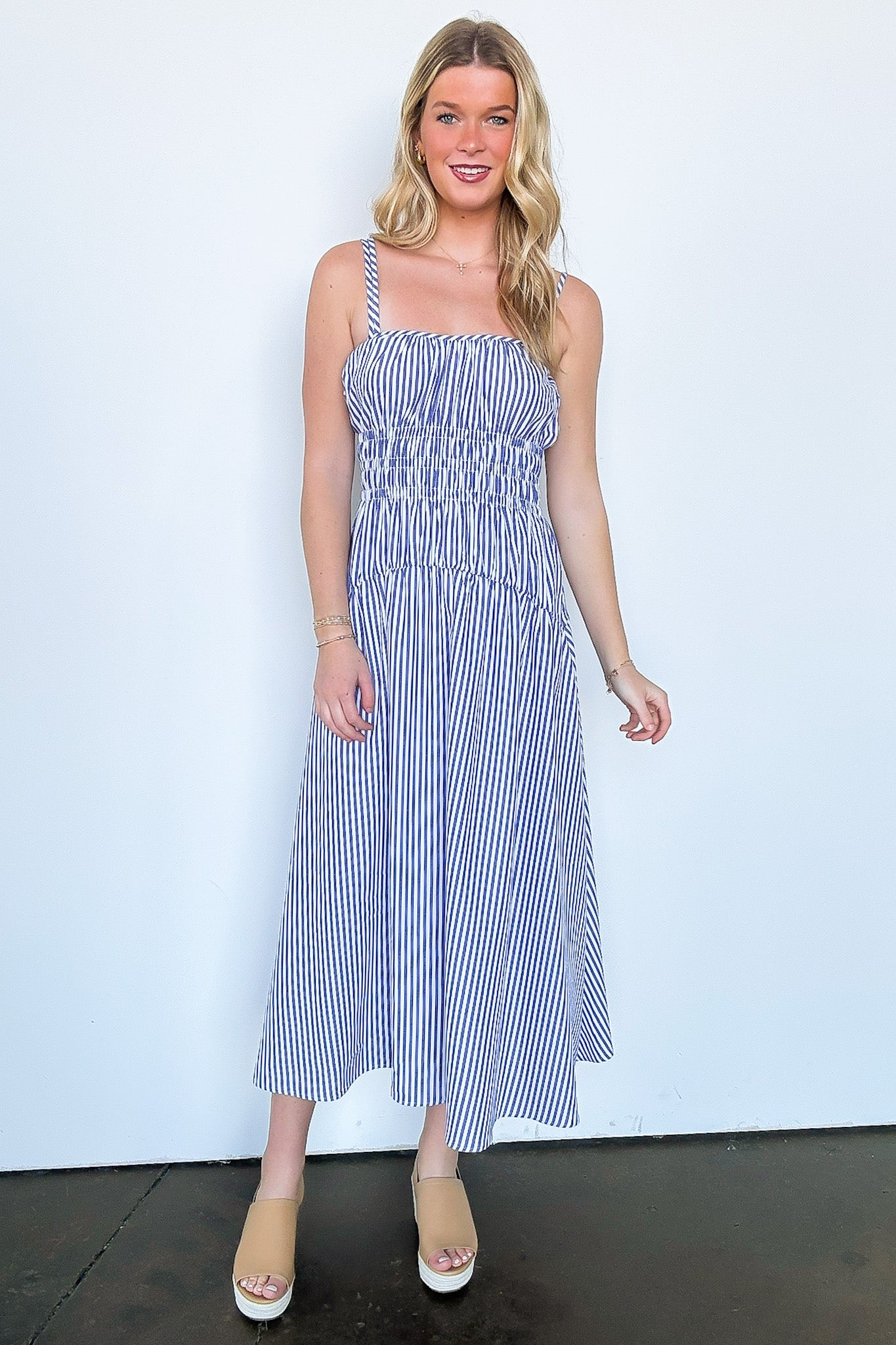 Tiered Striped Smocked Dress