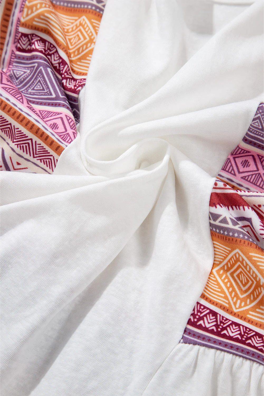 Western Aztec Print Patchwork Ruffled Tunic Long Sleeve Babydoll Top