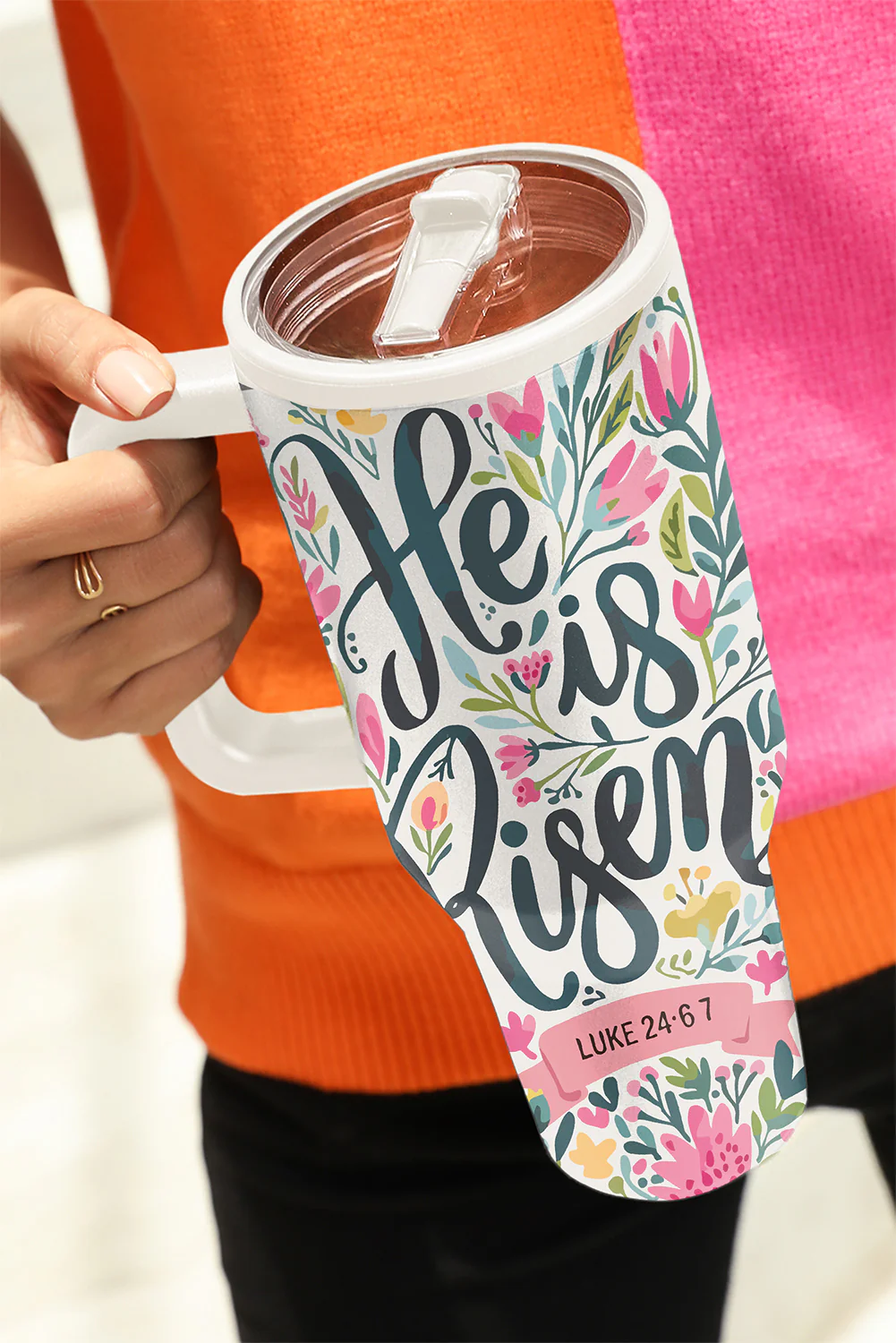 White He Is Risen Flower Print Stainless Steel Tumbler 40oz
