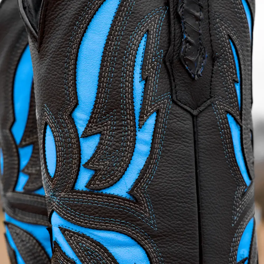 Black/Blue Caiman Hornback Leather Boots - Square Toe