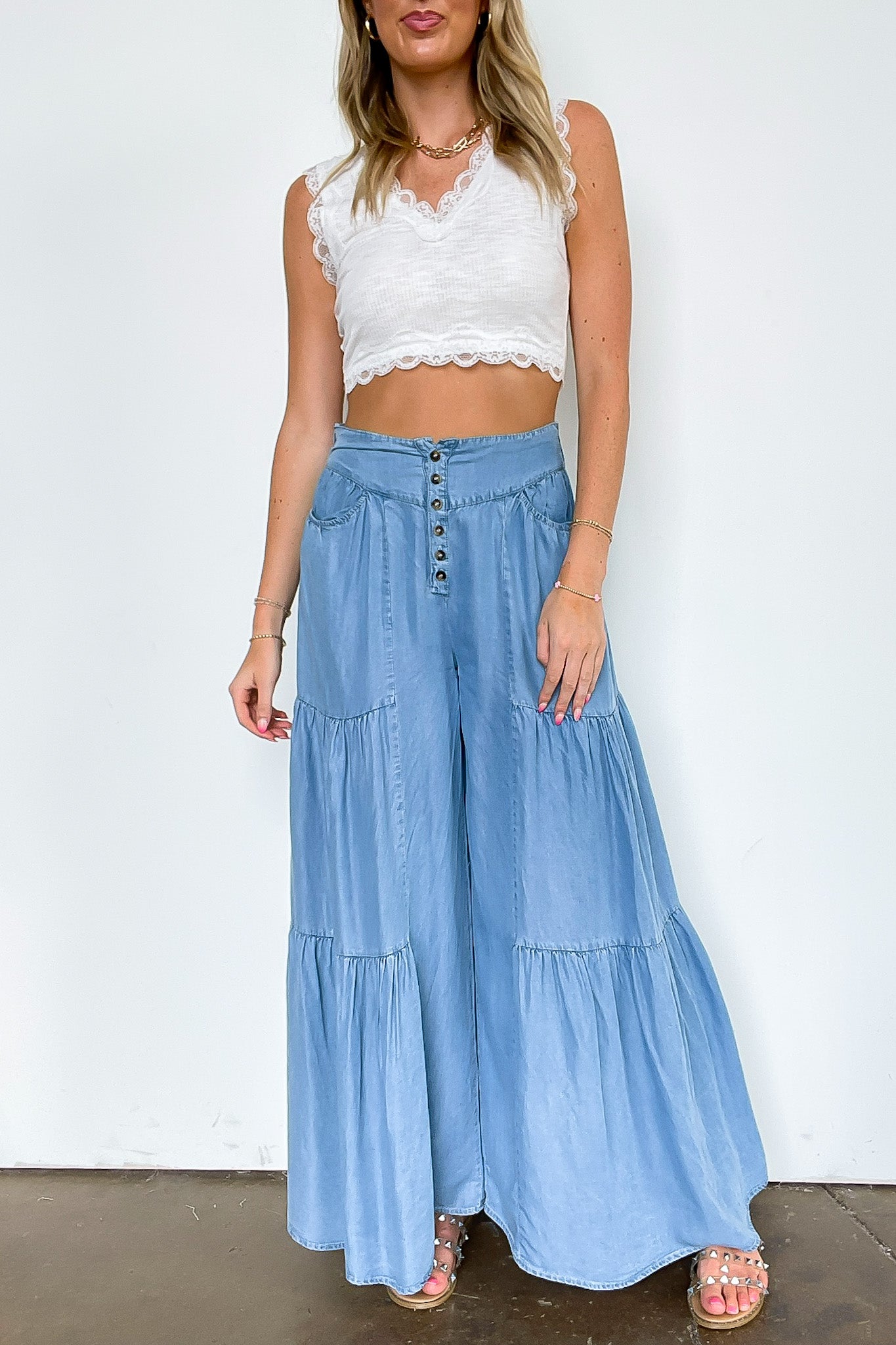 Tier Tempo Wide Leg Flowy Pants