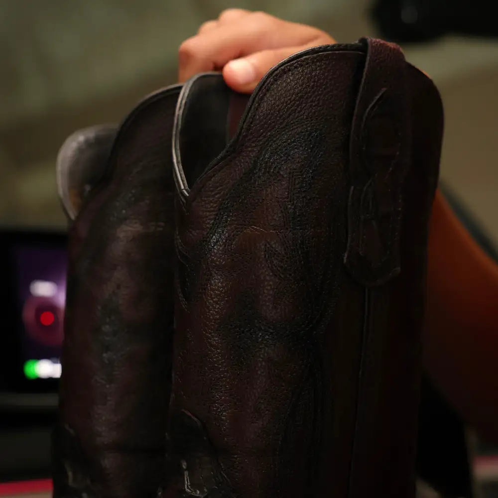 Dark Wine Pirarucu Leather Boots — Square Toe